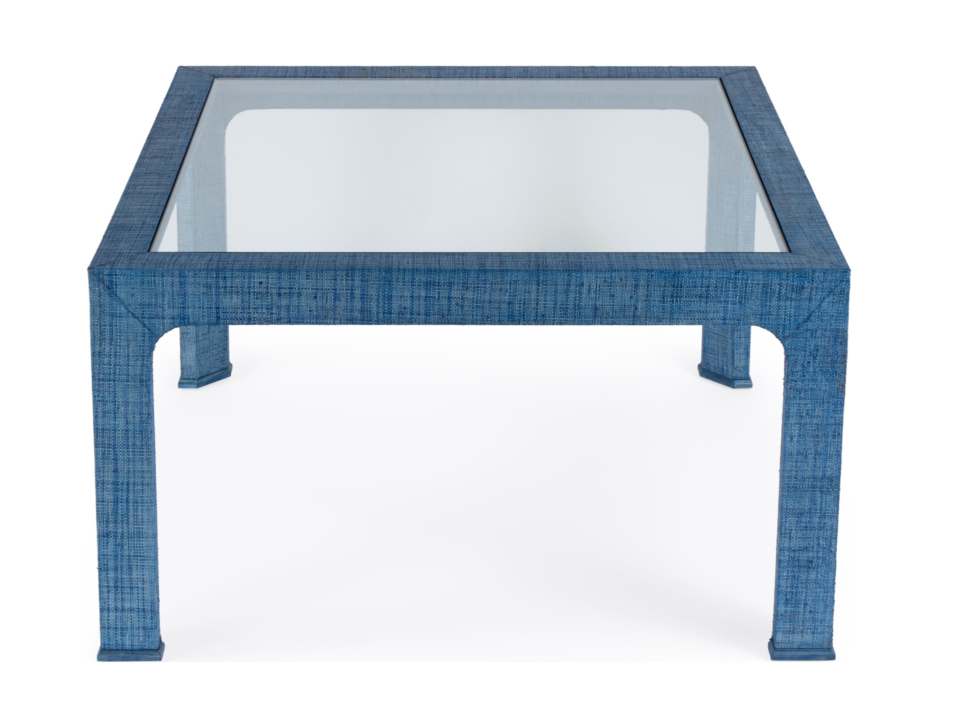 Butler Chatham Square Glass Blue Raffia Coffee Table