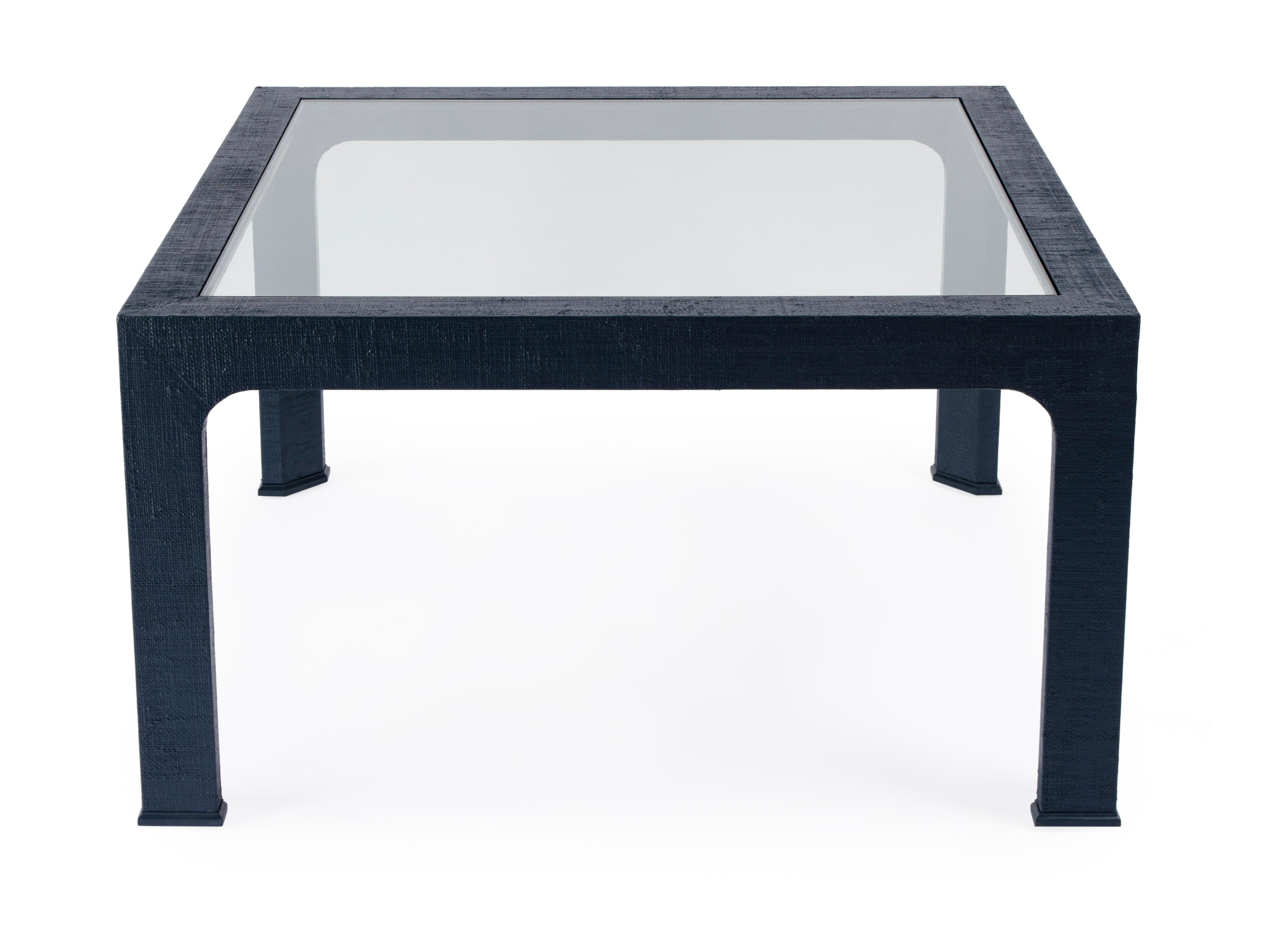 Butler Chatham Square Glass Navy Raffia Coffee Table