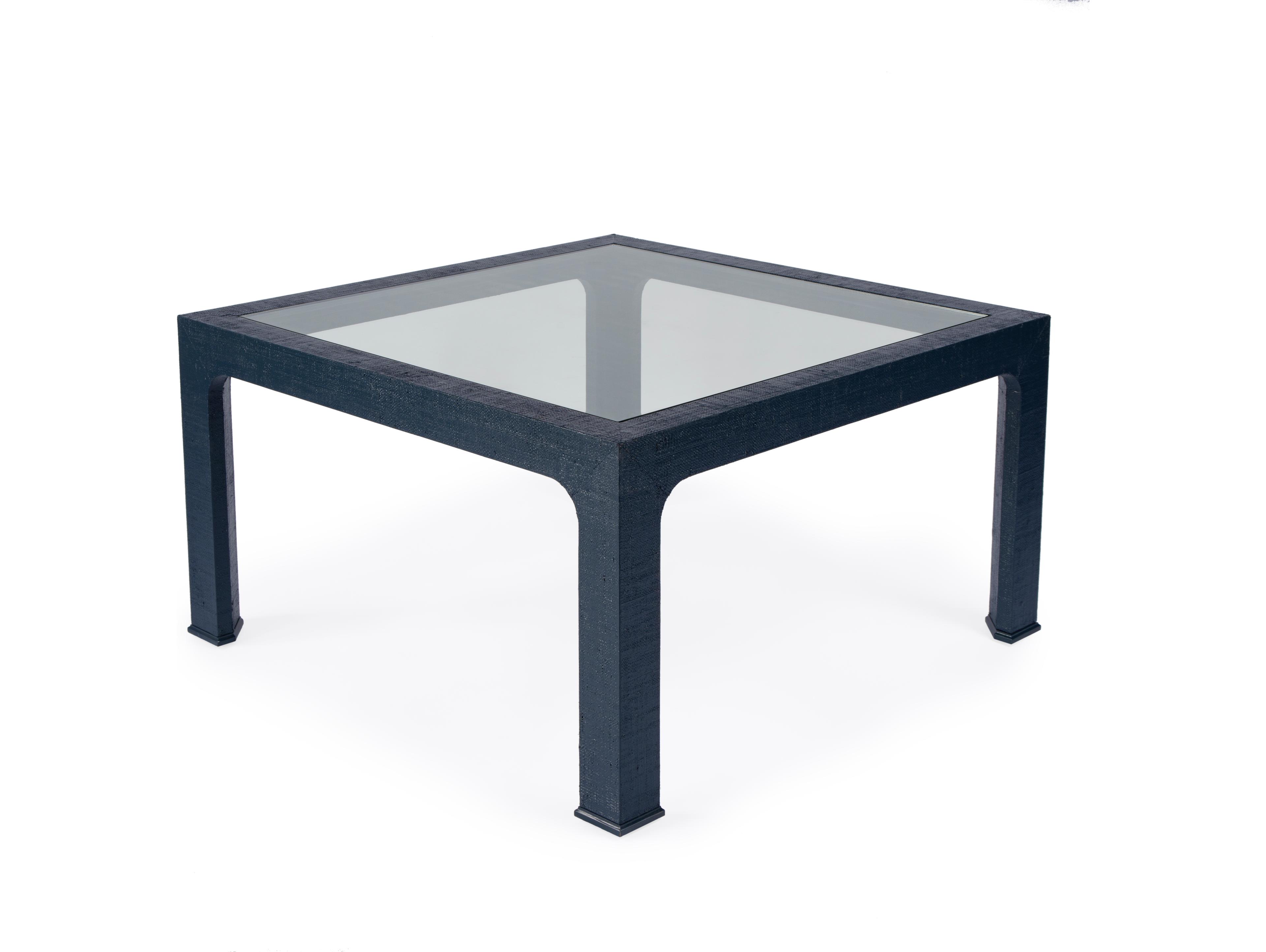 Butler Chatham Square Glass Navy Raffia Coffee Table