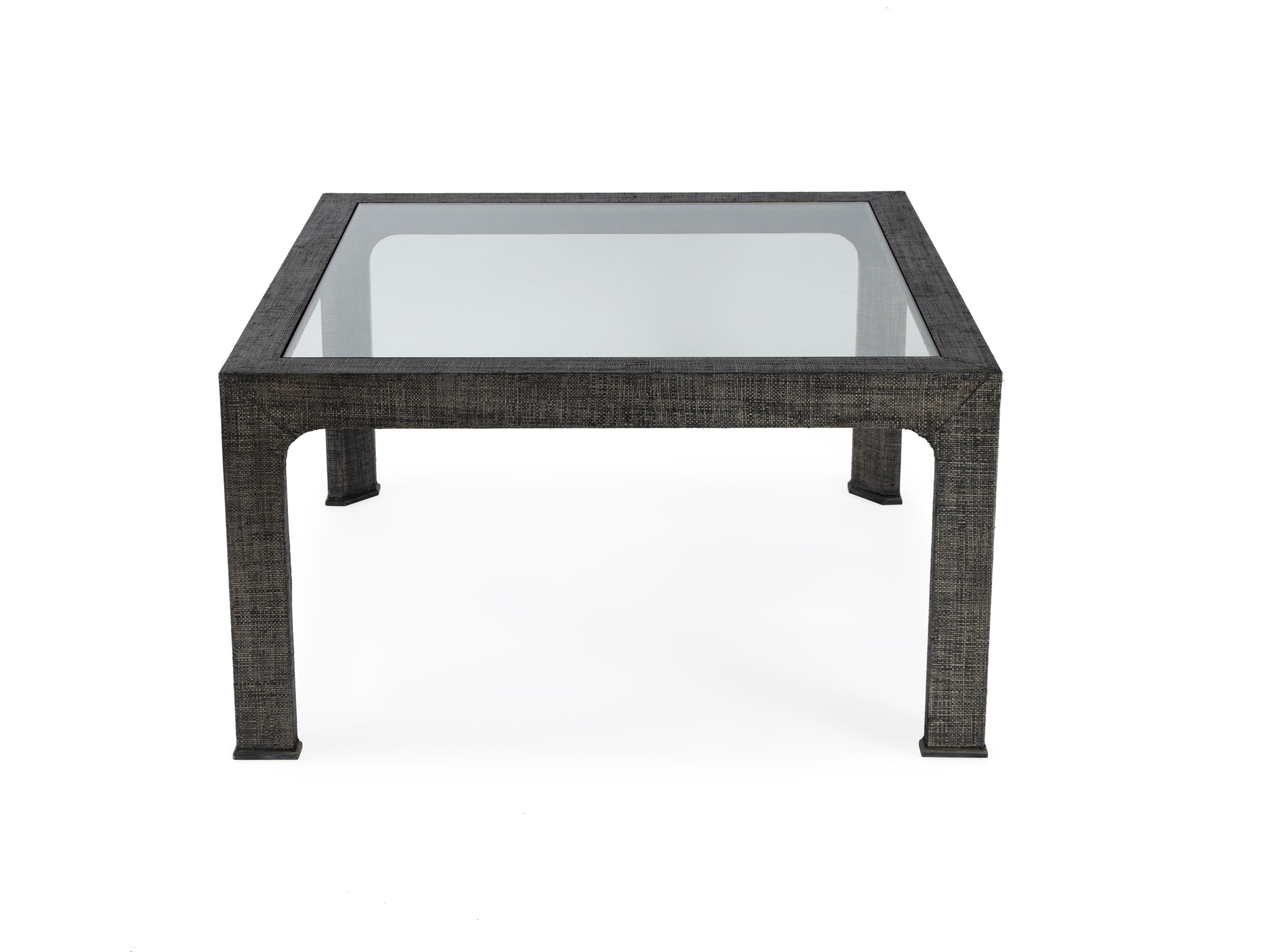 Butler Chatham Square Glass Charcoal Raffia Coffee Table