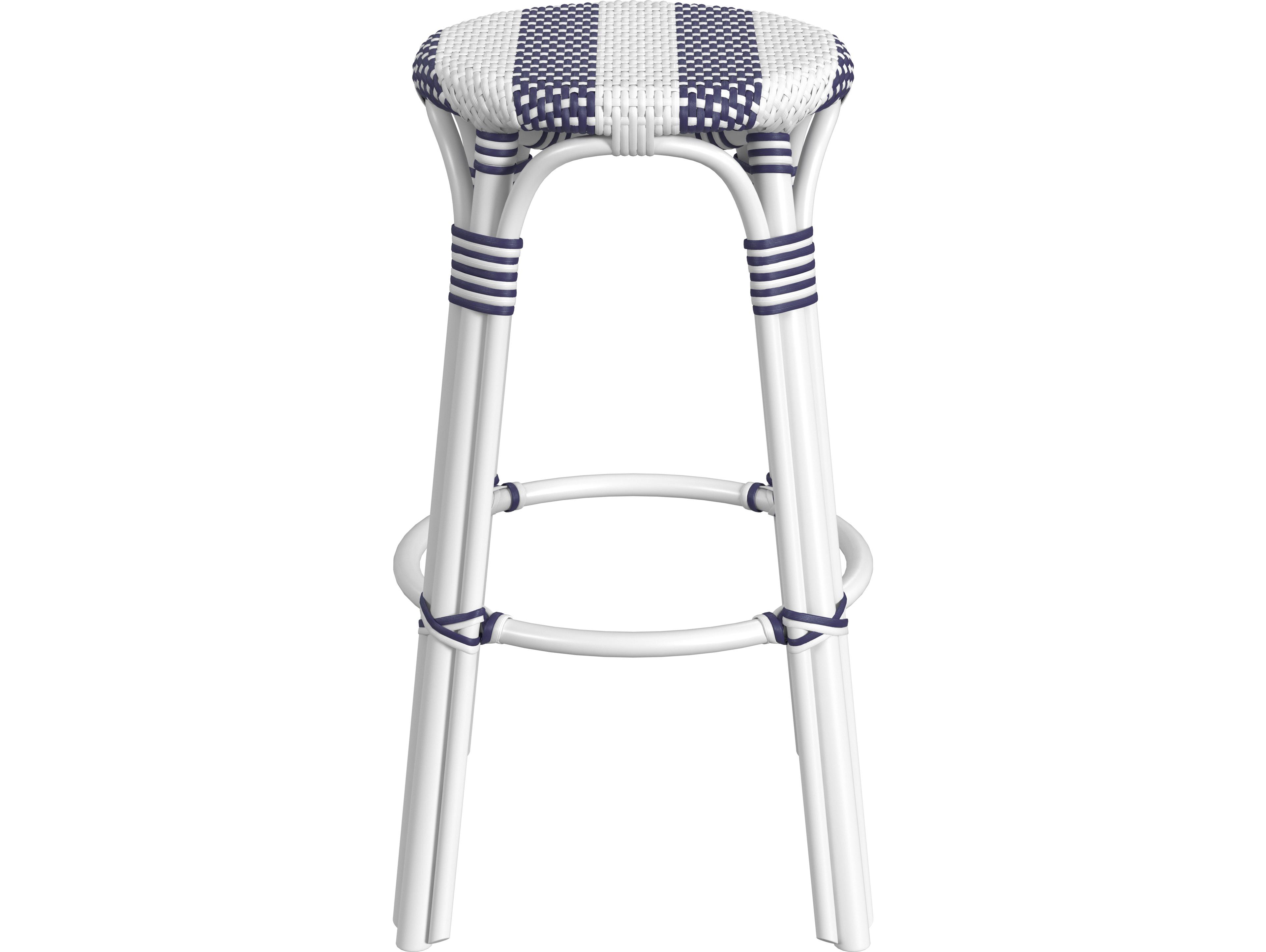 Butler Tobias White navy Stripe Rattan Frame Bar Stool