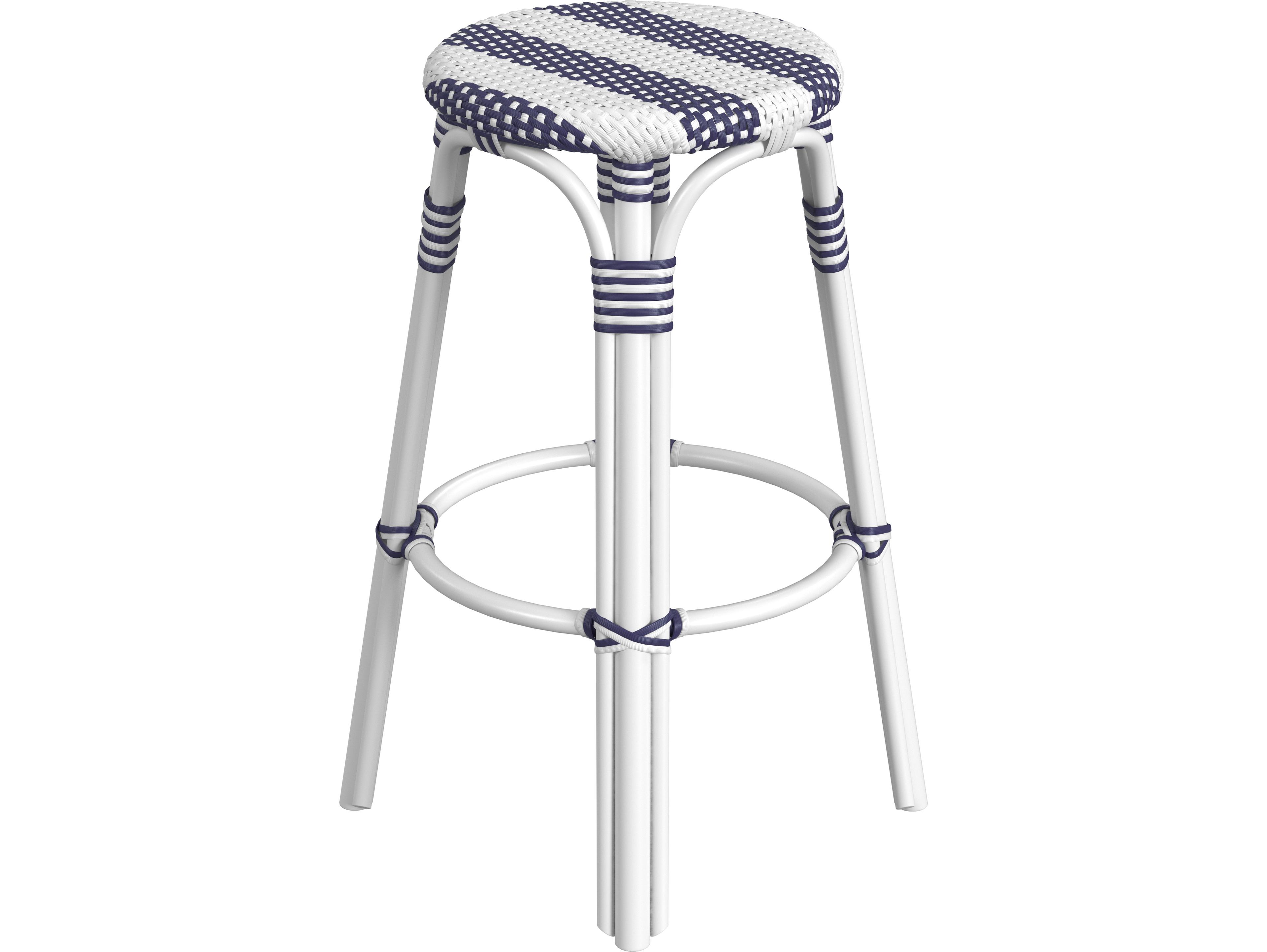 Butler Tobias White navy Stripe Rattan Frame Bar Stool