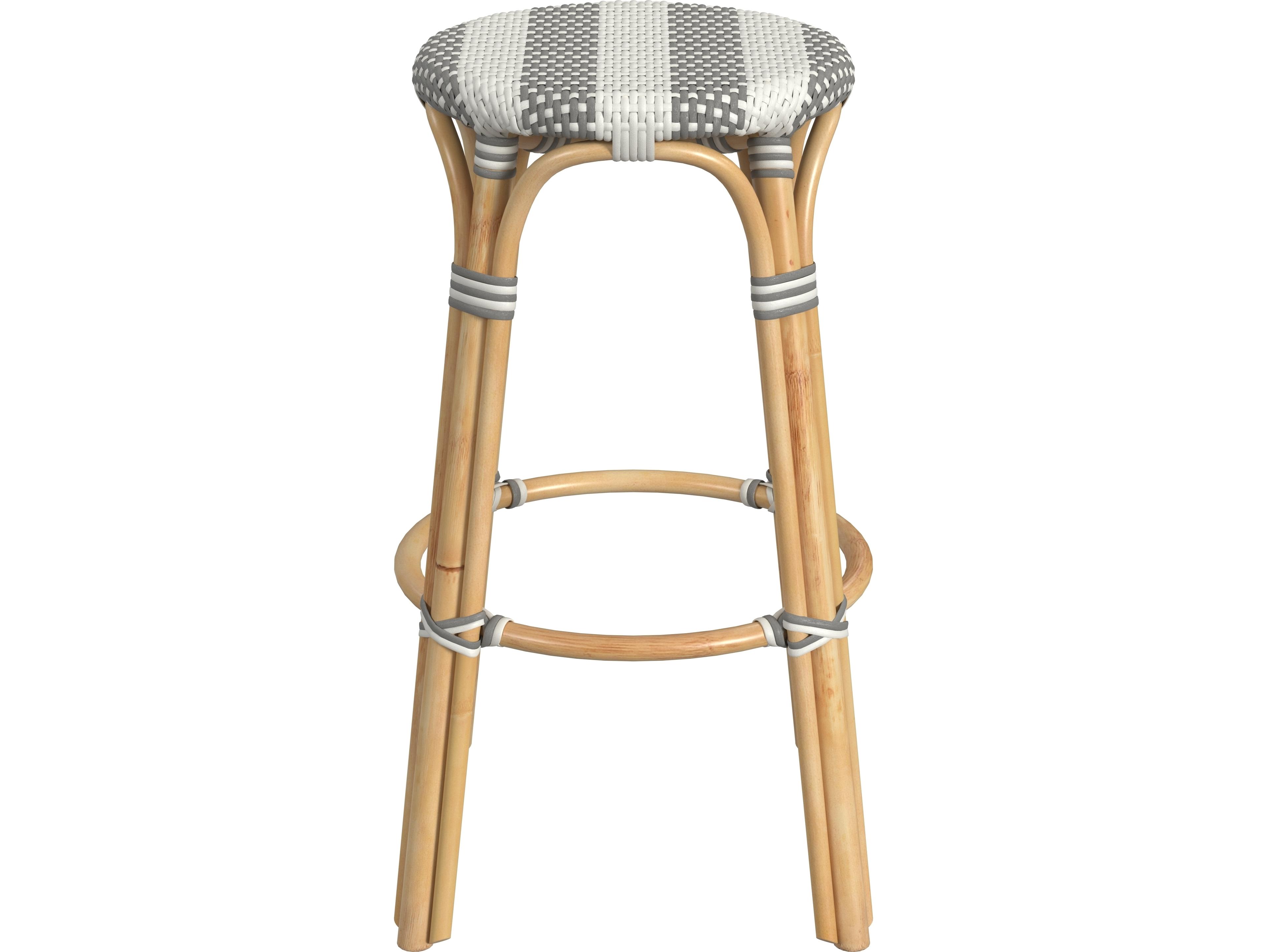 Butler Tobias Gray white Stripe Natural Rattan Frame Bar Stool