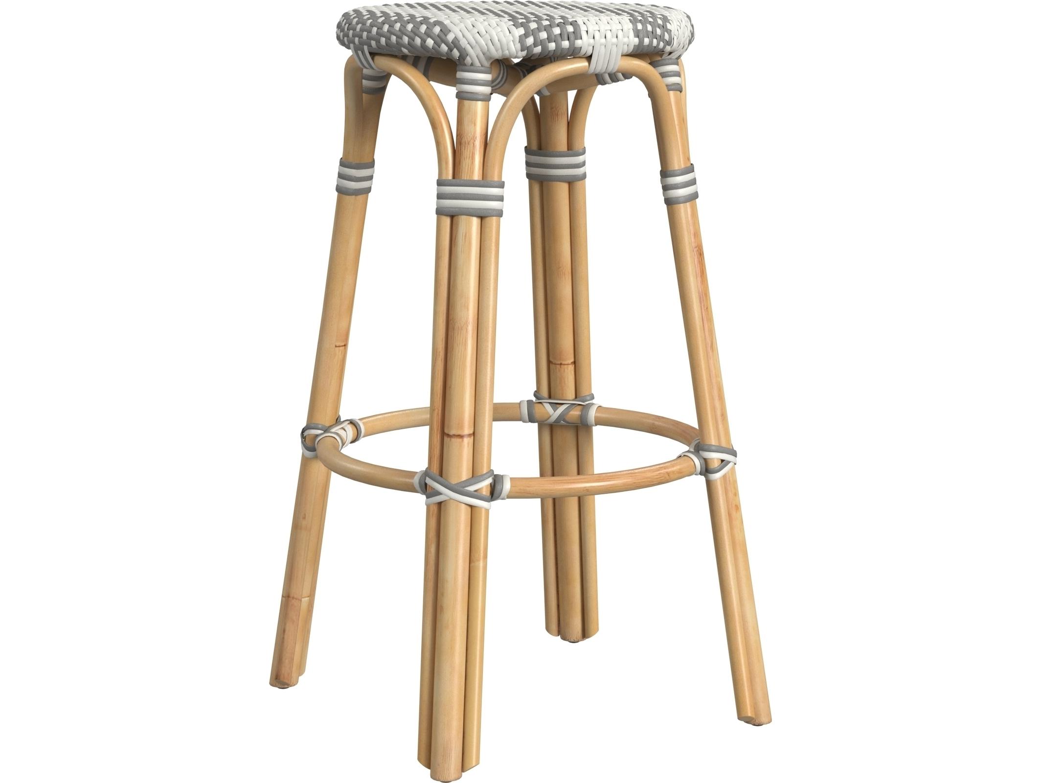 Butler Tobias Gray white Stripe Natural Rattan Frame Bar Stool