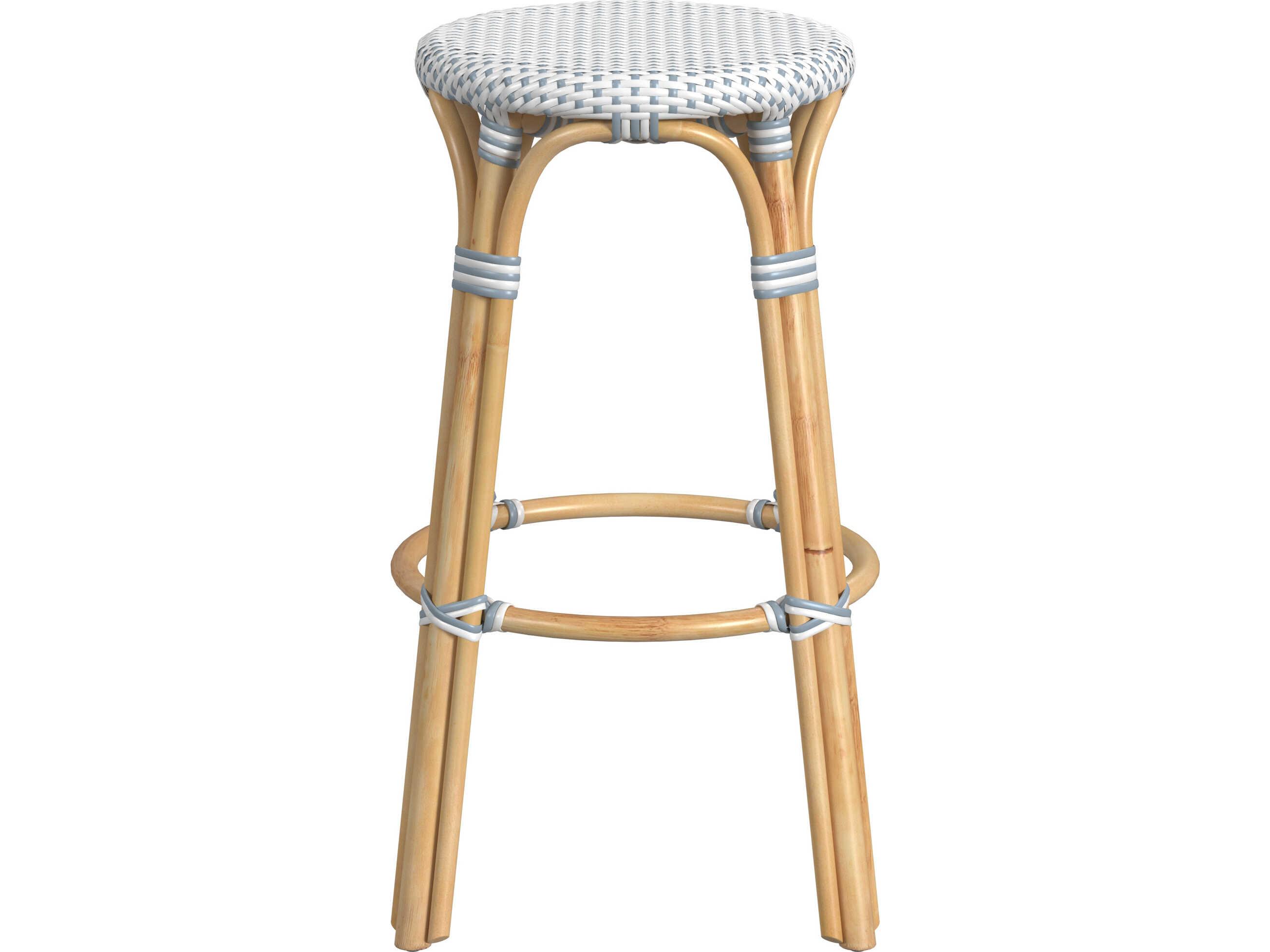 Butler Tobias White Sky Blue Dot Rattan Bar Stool