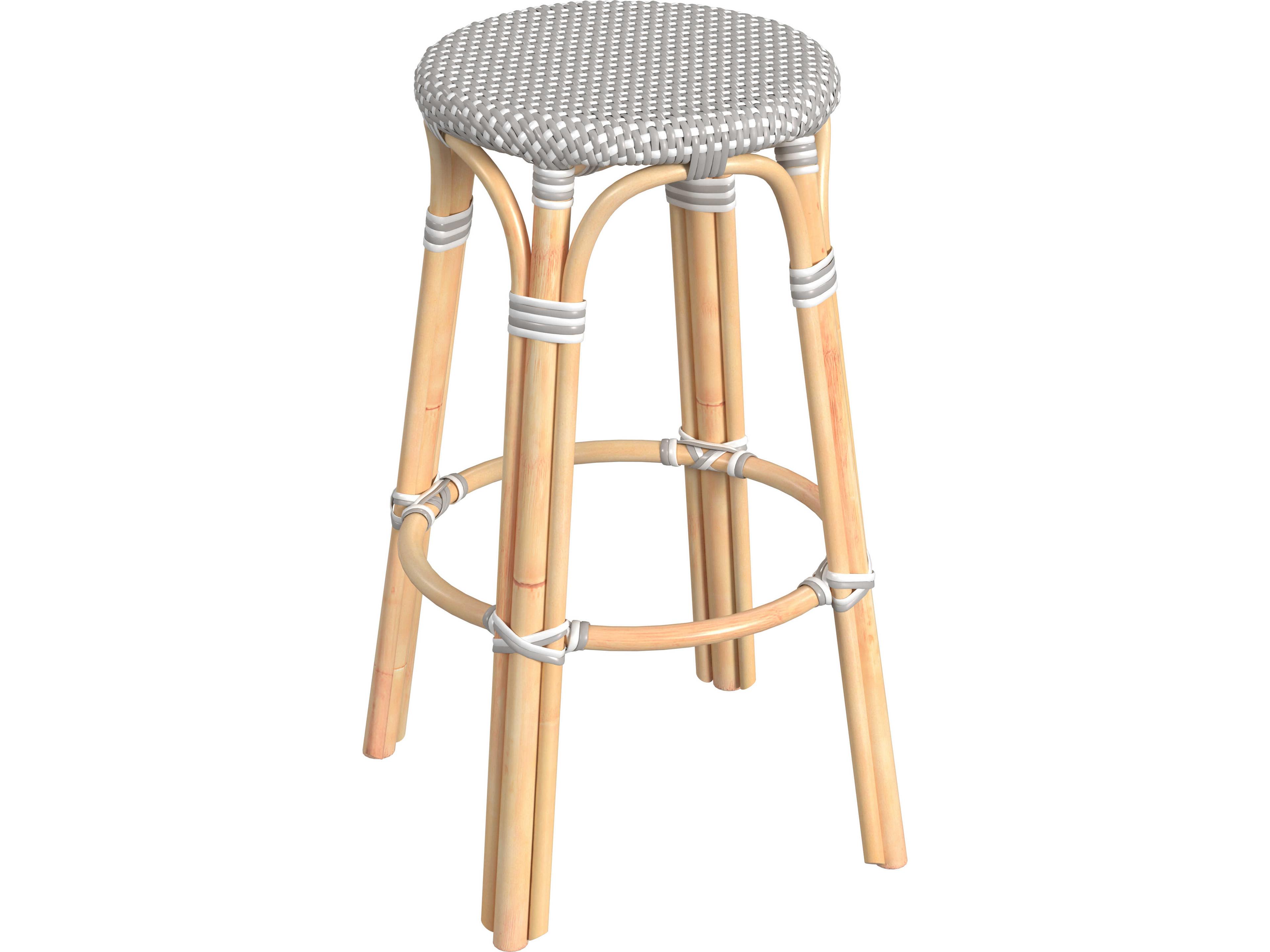 Butler Tobias Gray White Dot Rattan Bar Stool