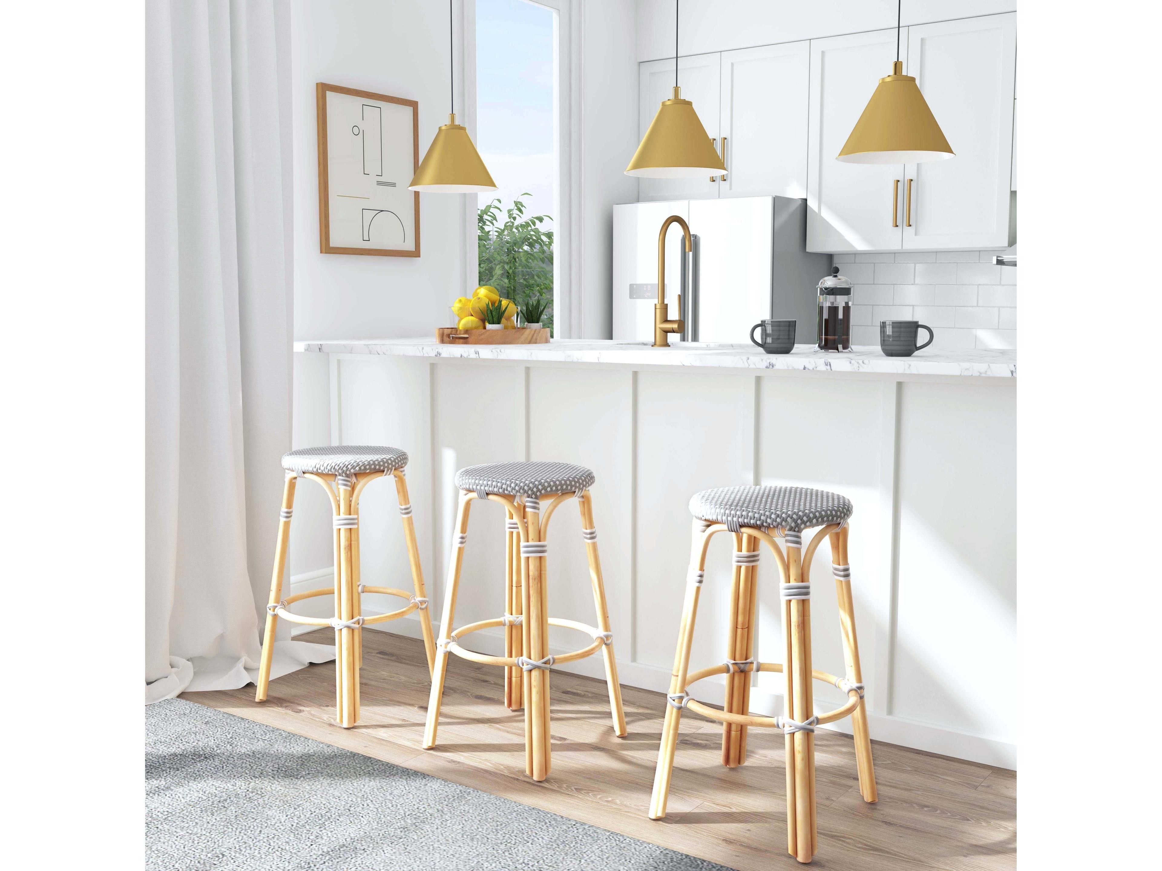 Butler Tobias Gray White Dot Rattan Bar Stool