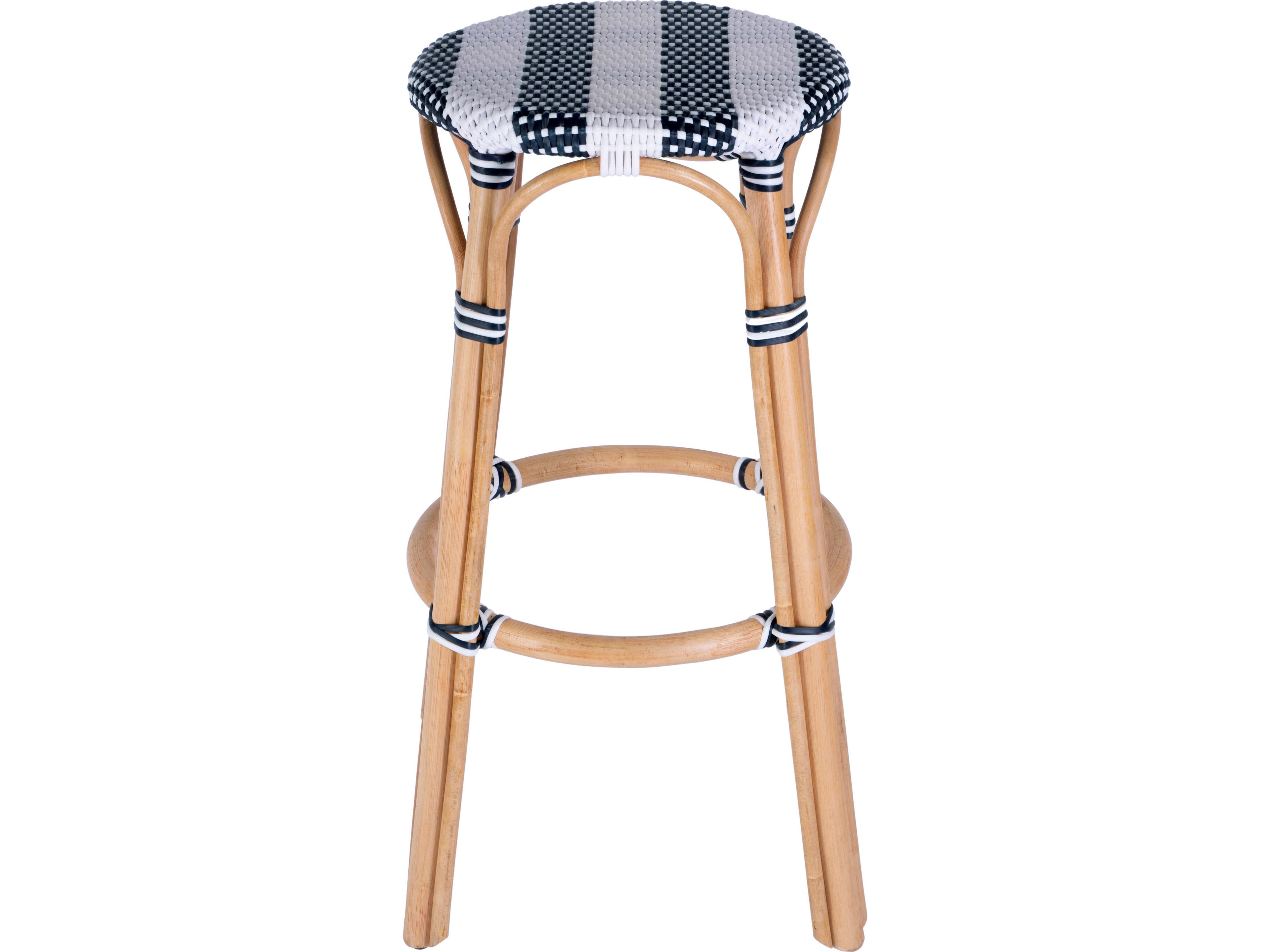 Butler Tobias White Navy Stripe Rattan Bar Stool