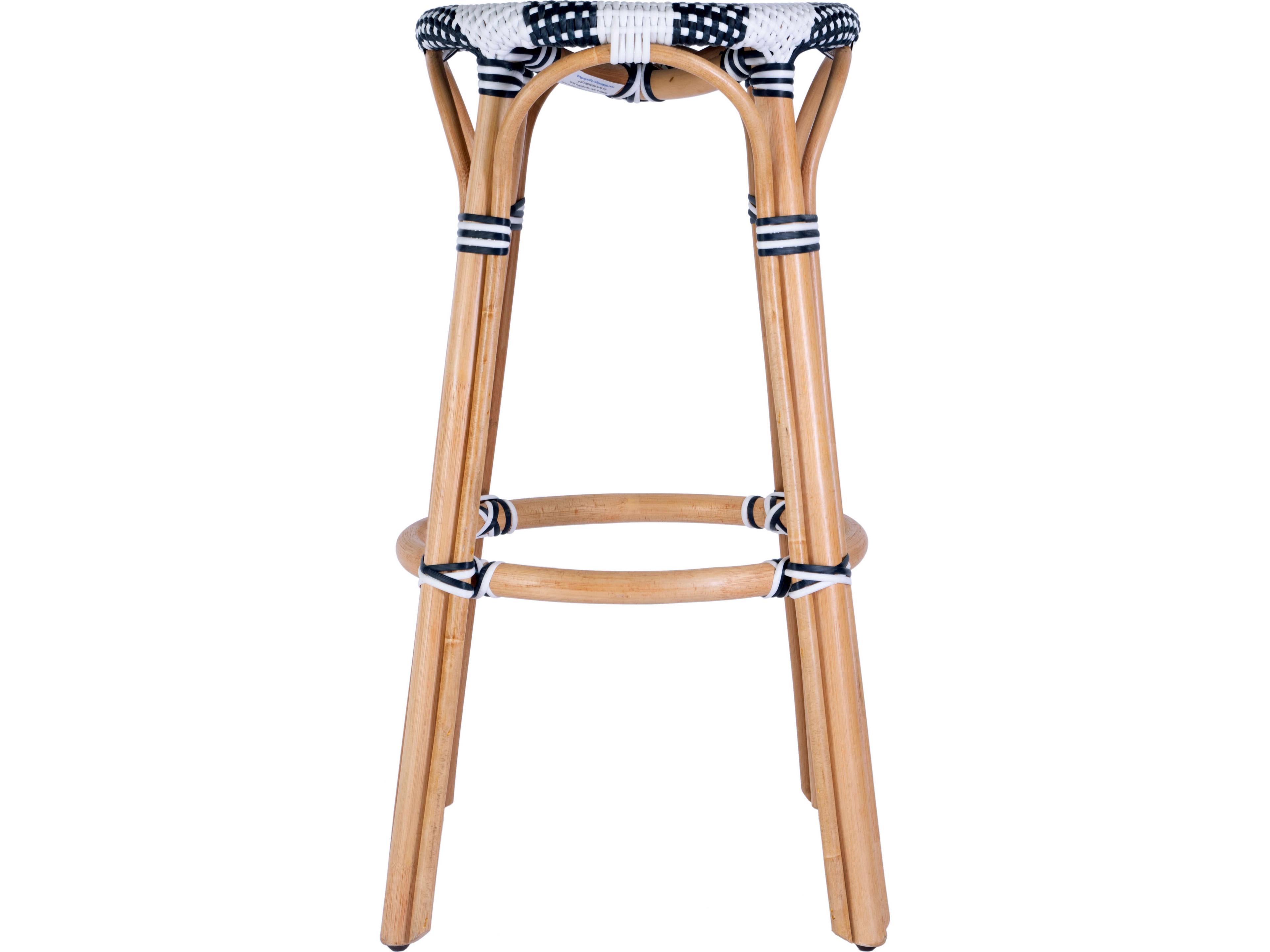 Butler Tobias White Navy Stripe Rattan Bar Stool