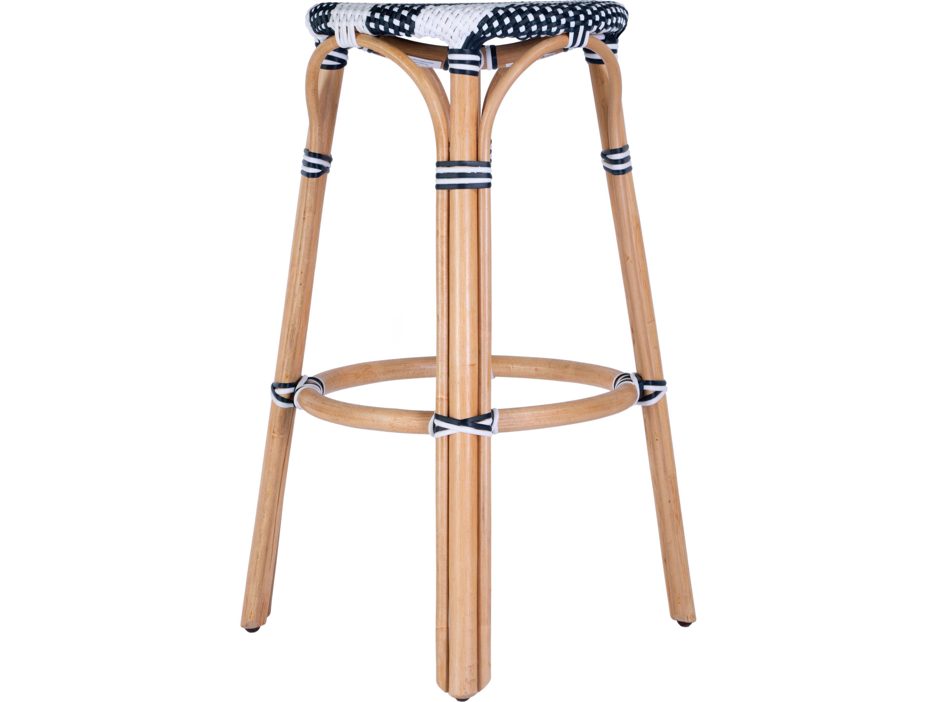 Butler Tobias White Navy Stripe Rattan Bar Stool
