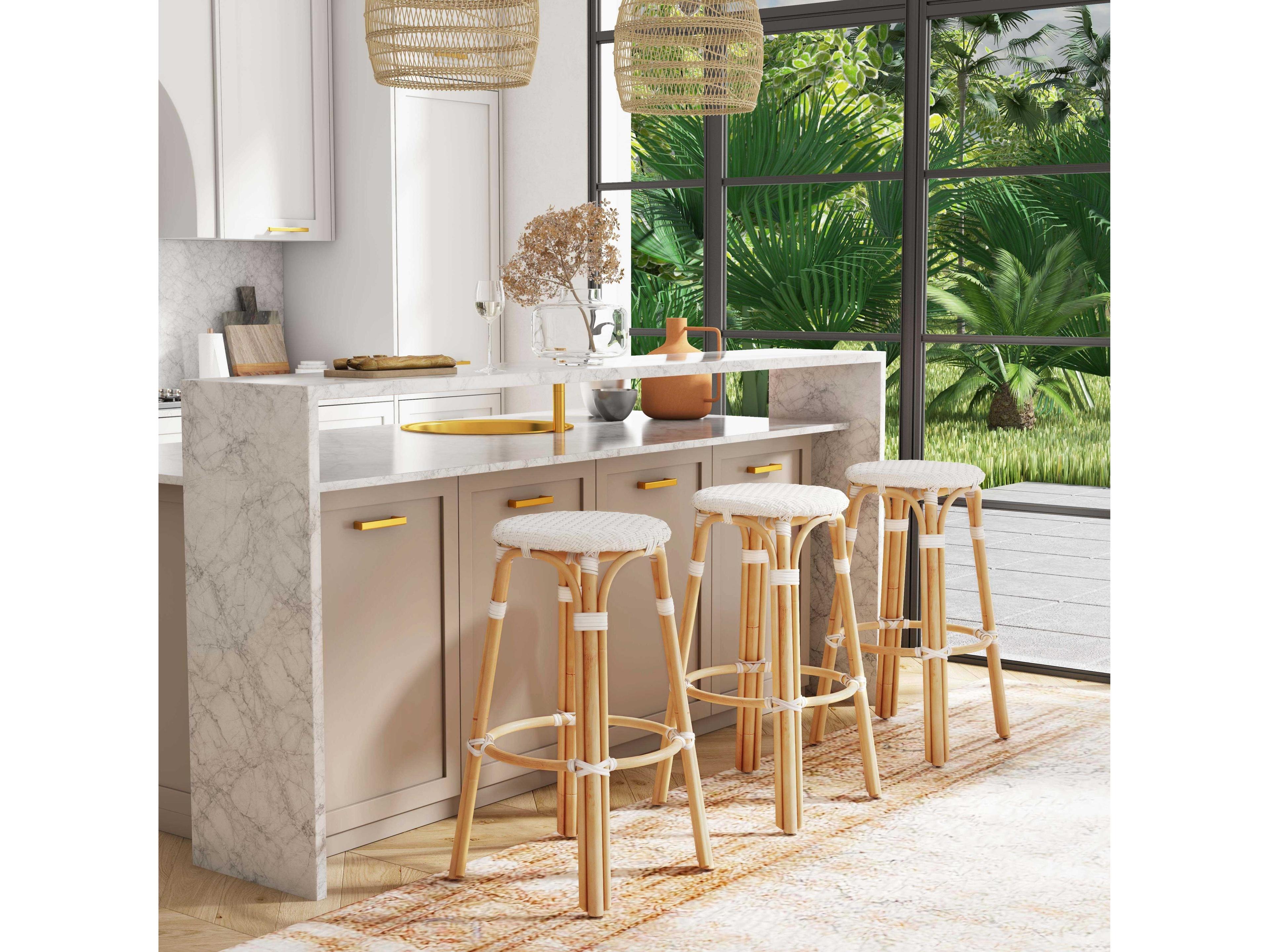 Butler Tobias Glossy White Rattan Bar Stool