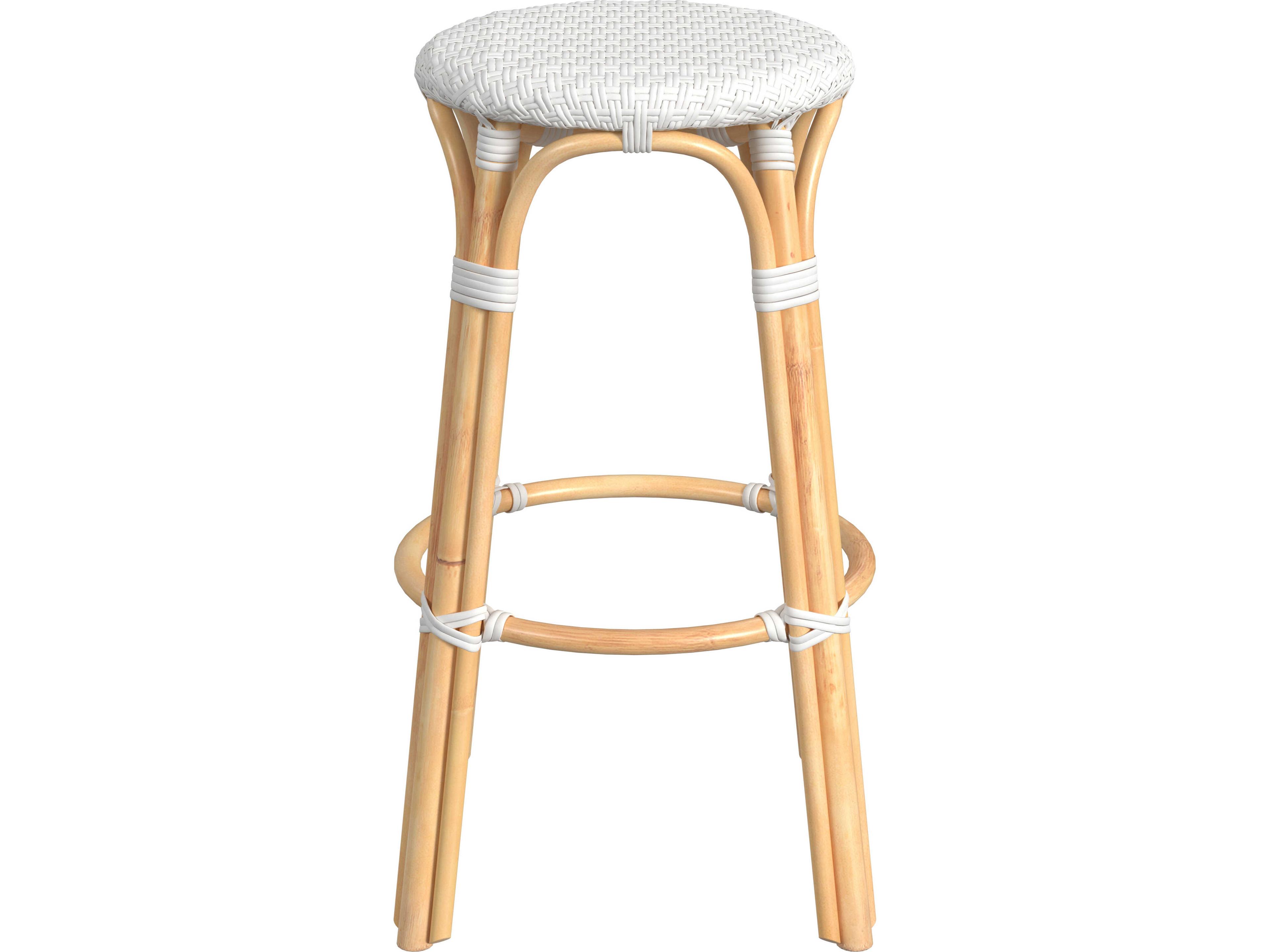 Butler Tobias Glossy White Rattan Bar Stool