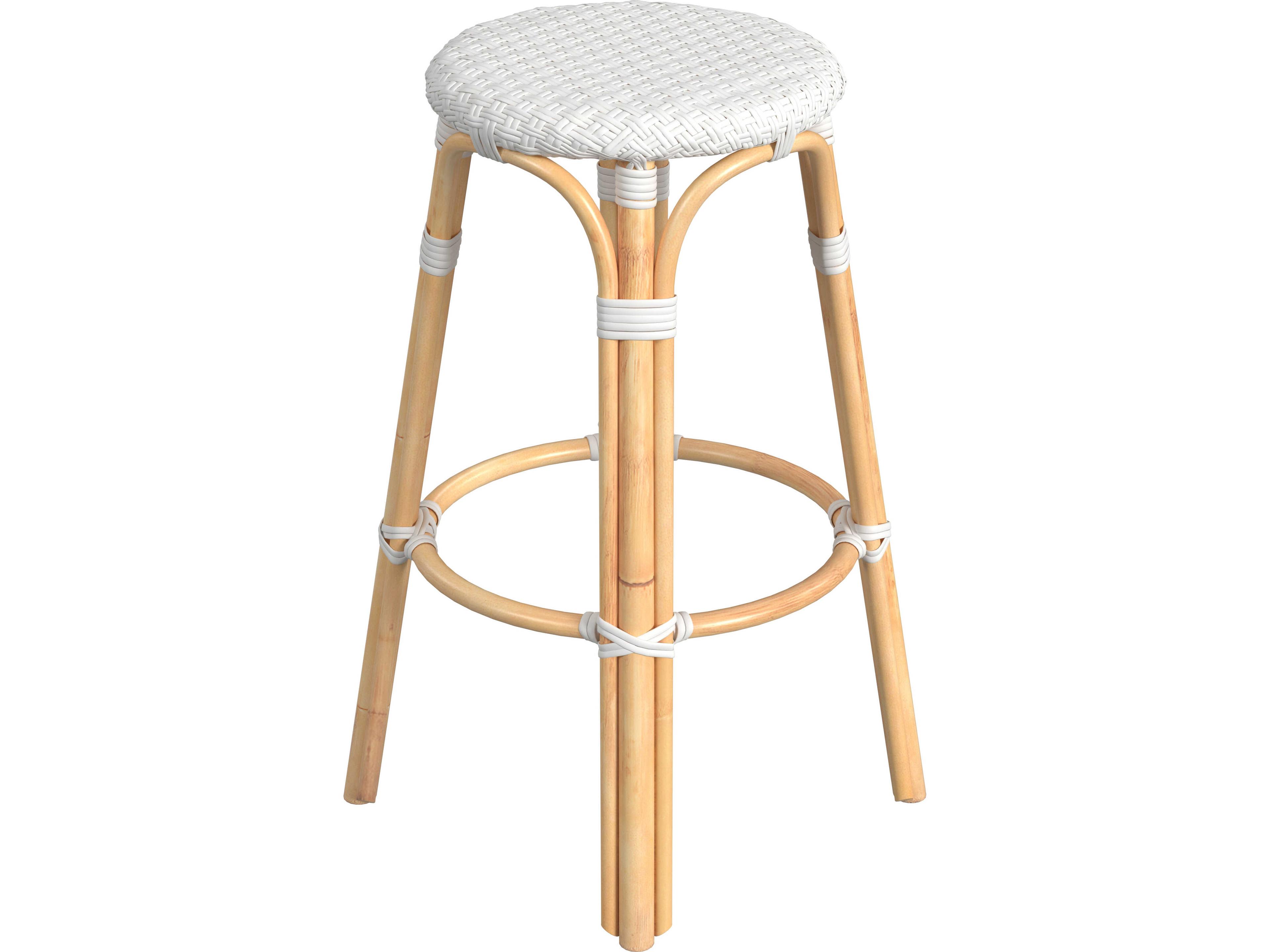 Butler Tobias Glossy White Rattan Bar Stool
