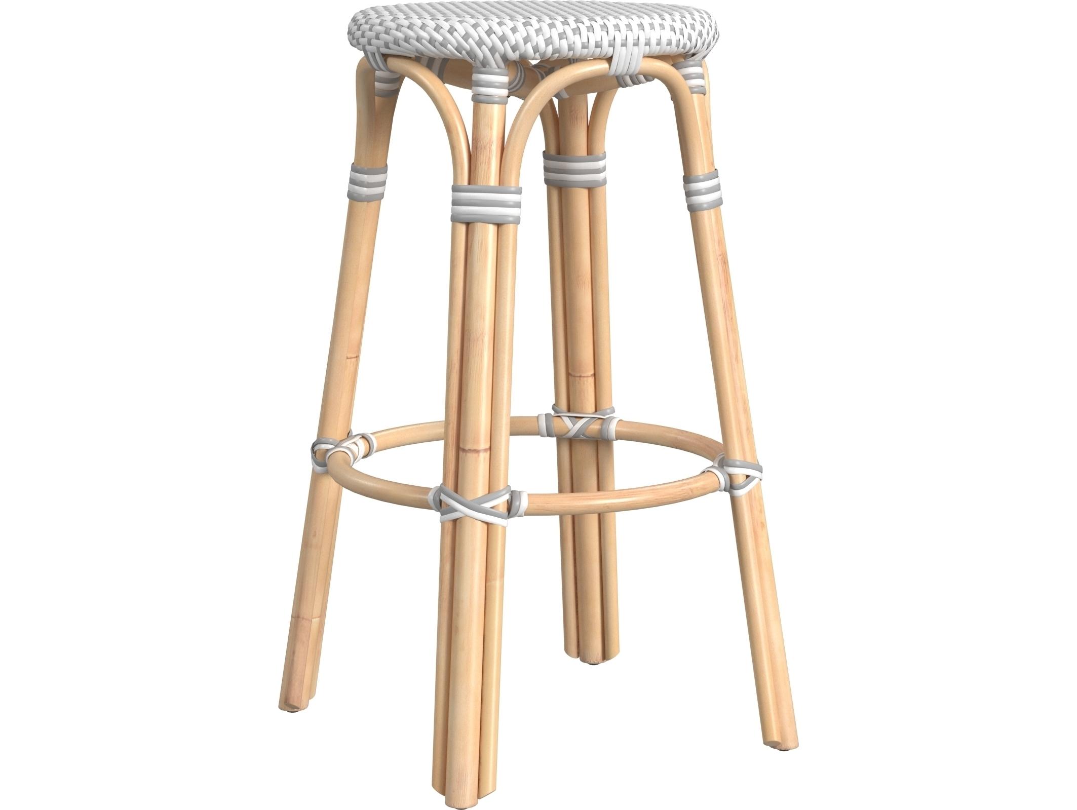Butler Tobias White gray Dot Natural Rattan Frame Bar Stool