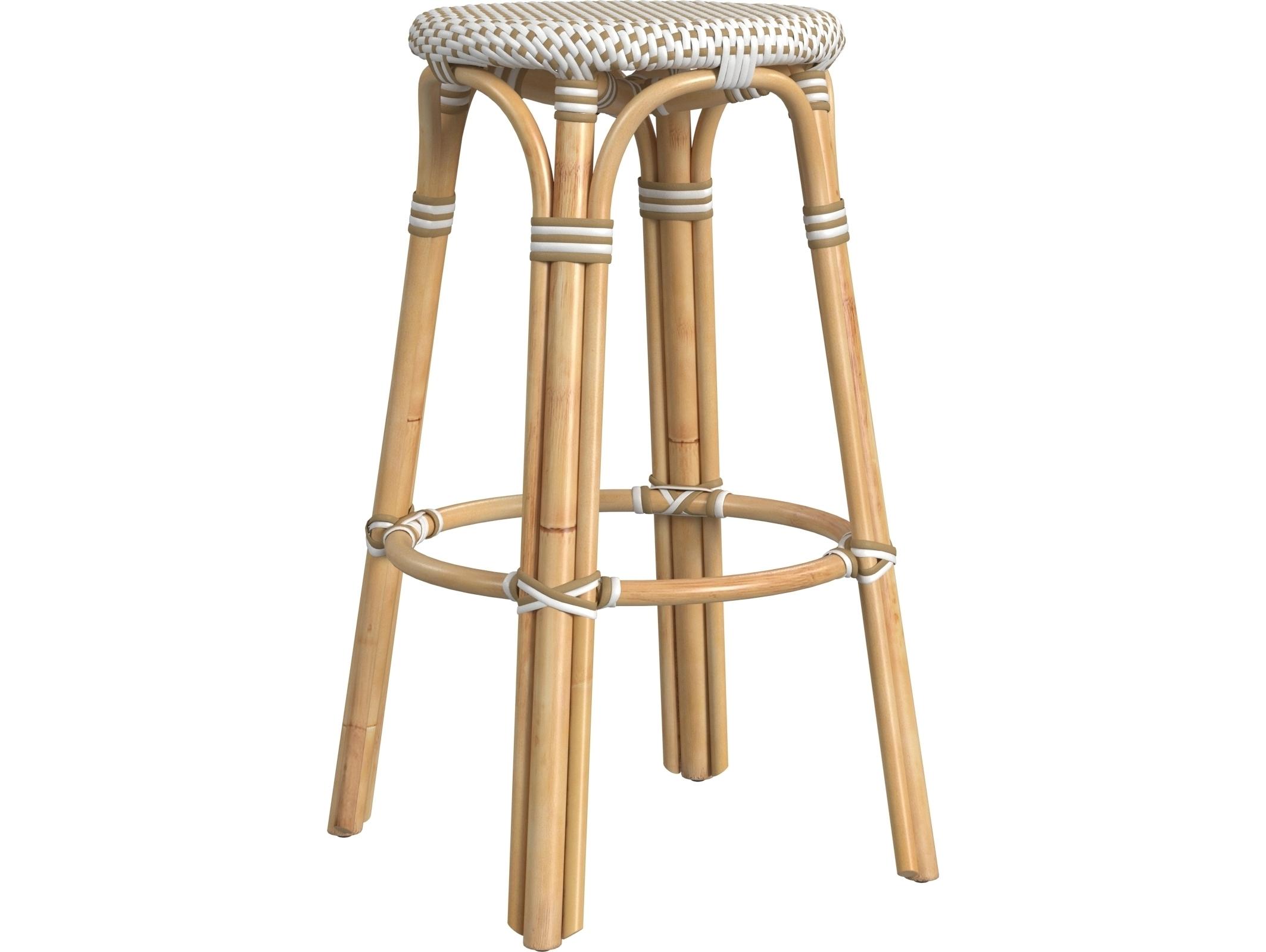 Butler Tobias White tan Dot Natural Rattan Frame Bar Stool