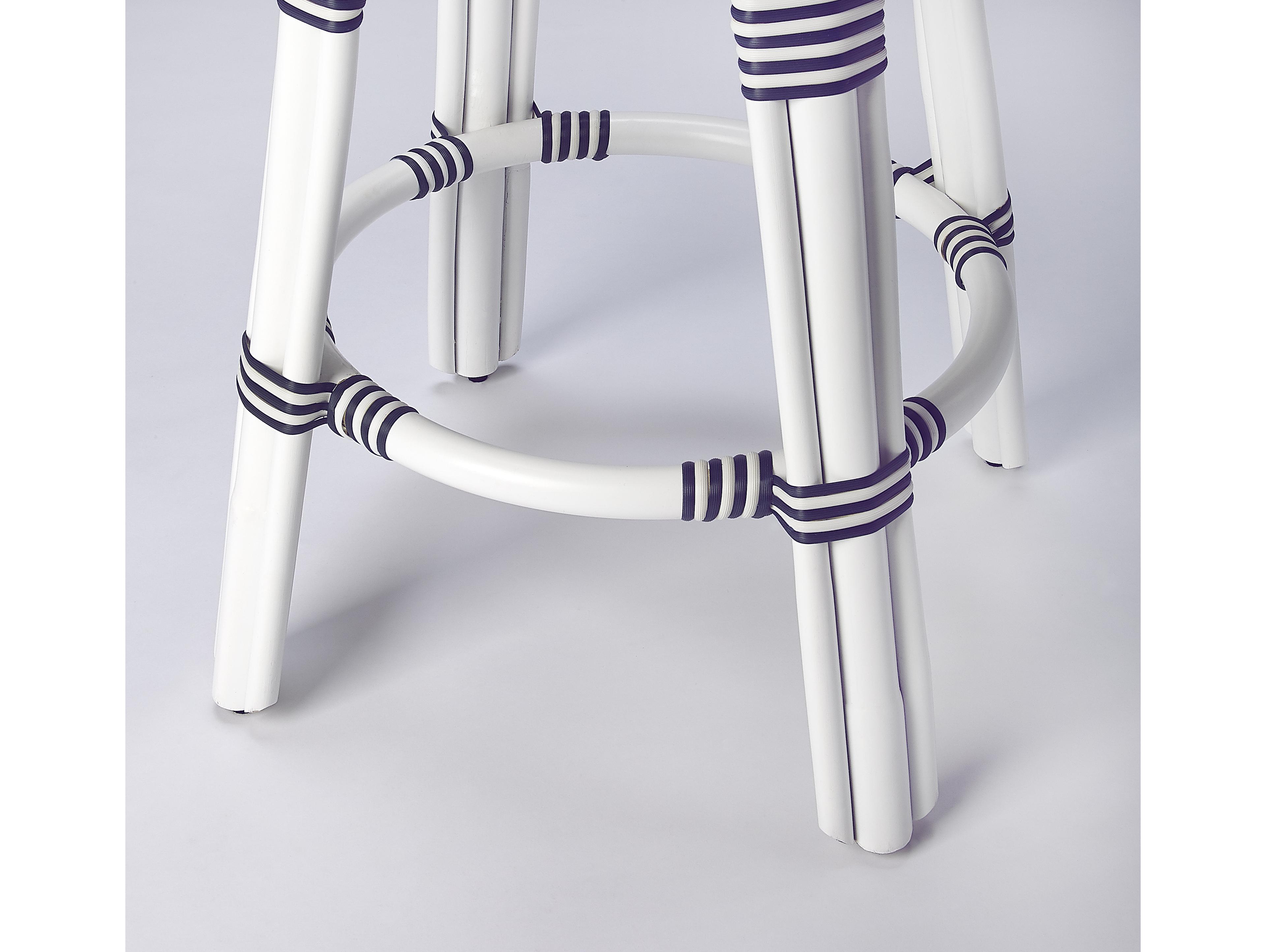 Butler Tobias White navy Stripe Rattan Frame Counter Stool