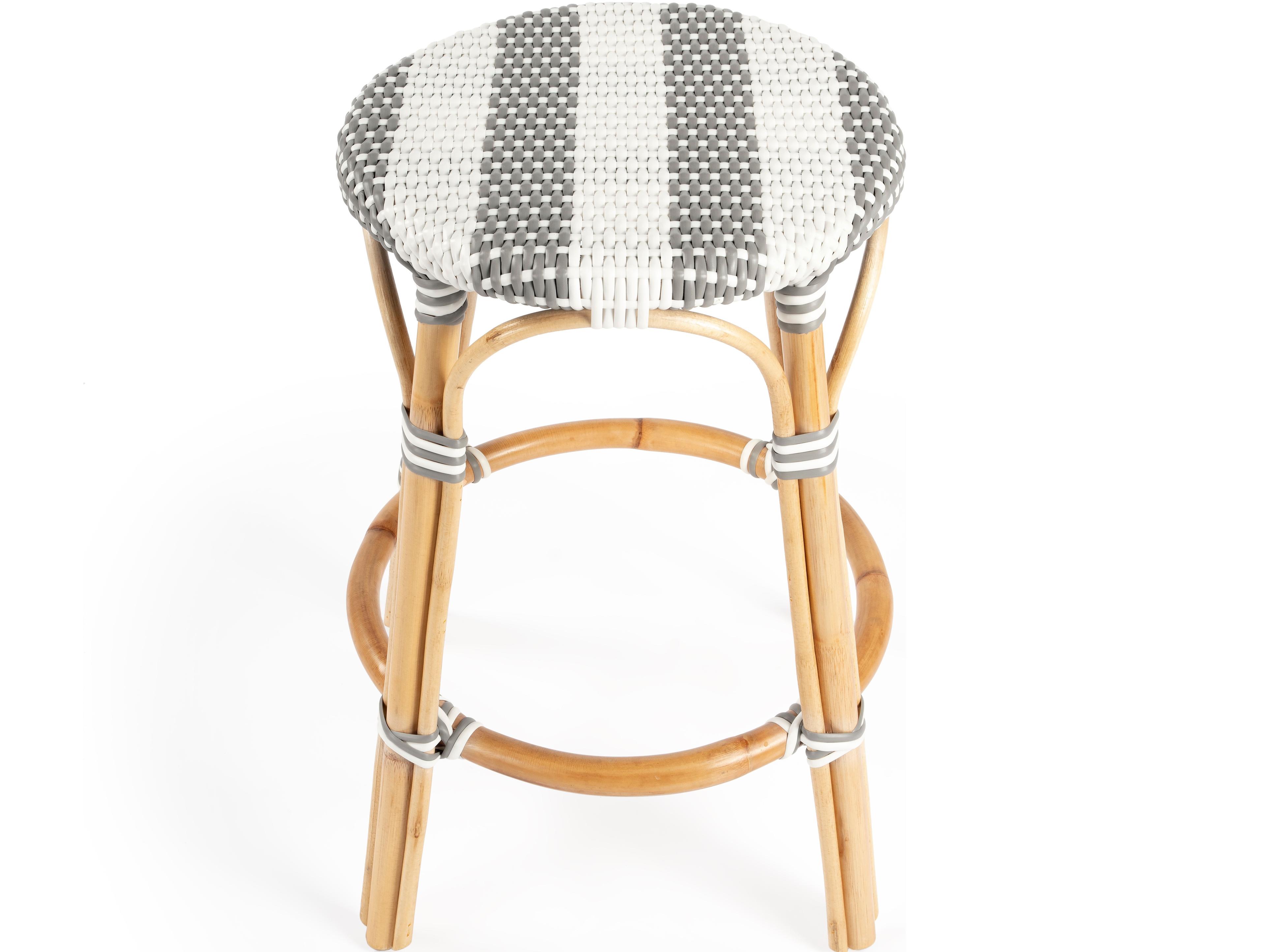 Butler Tobias Gray white Stripe Natural Rattan Frame Counter Stool