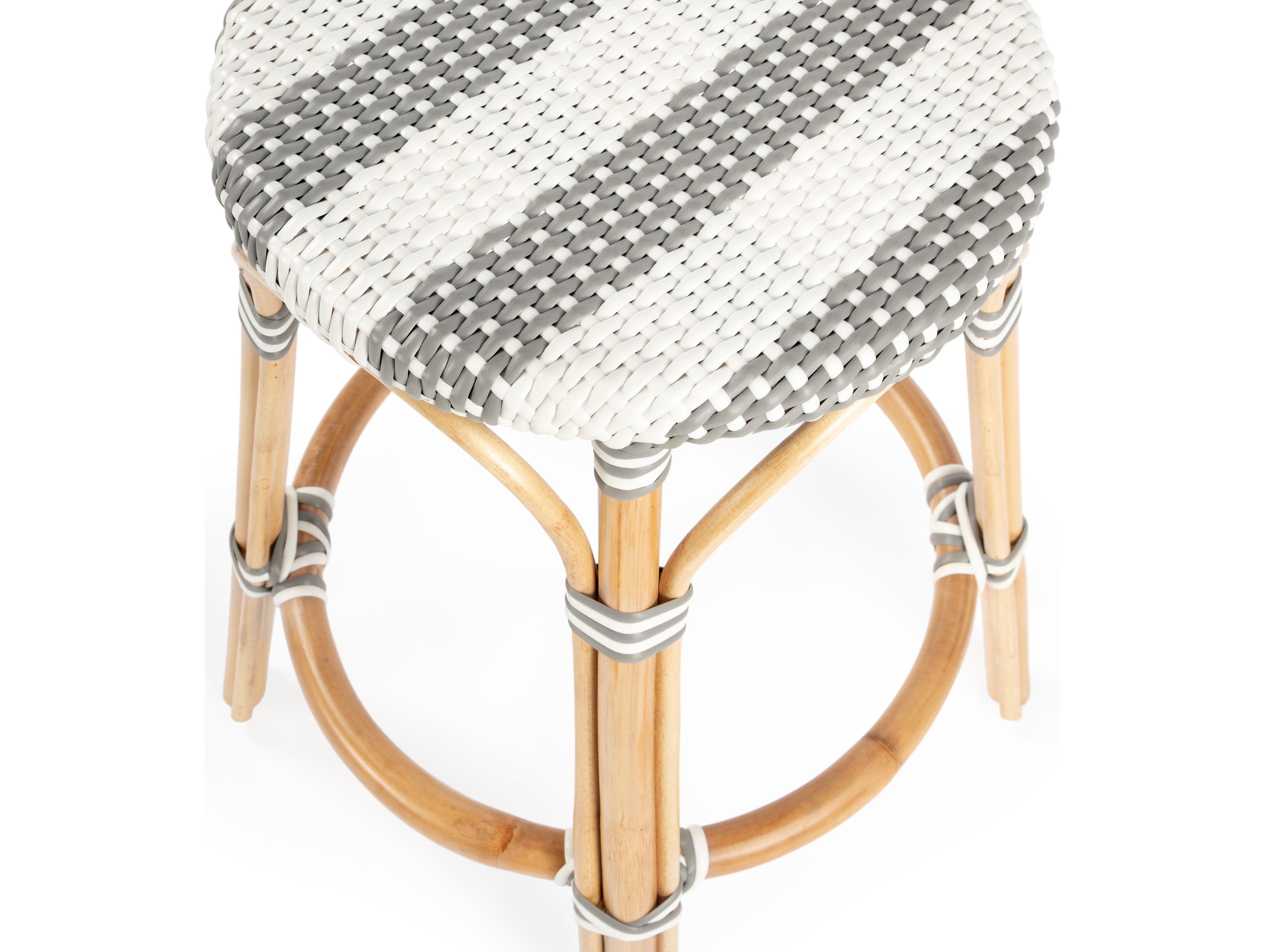 Butler Tobias Gray white Stripe Natural Rattan Frame Counter Stool