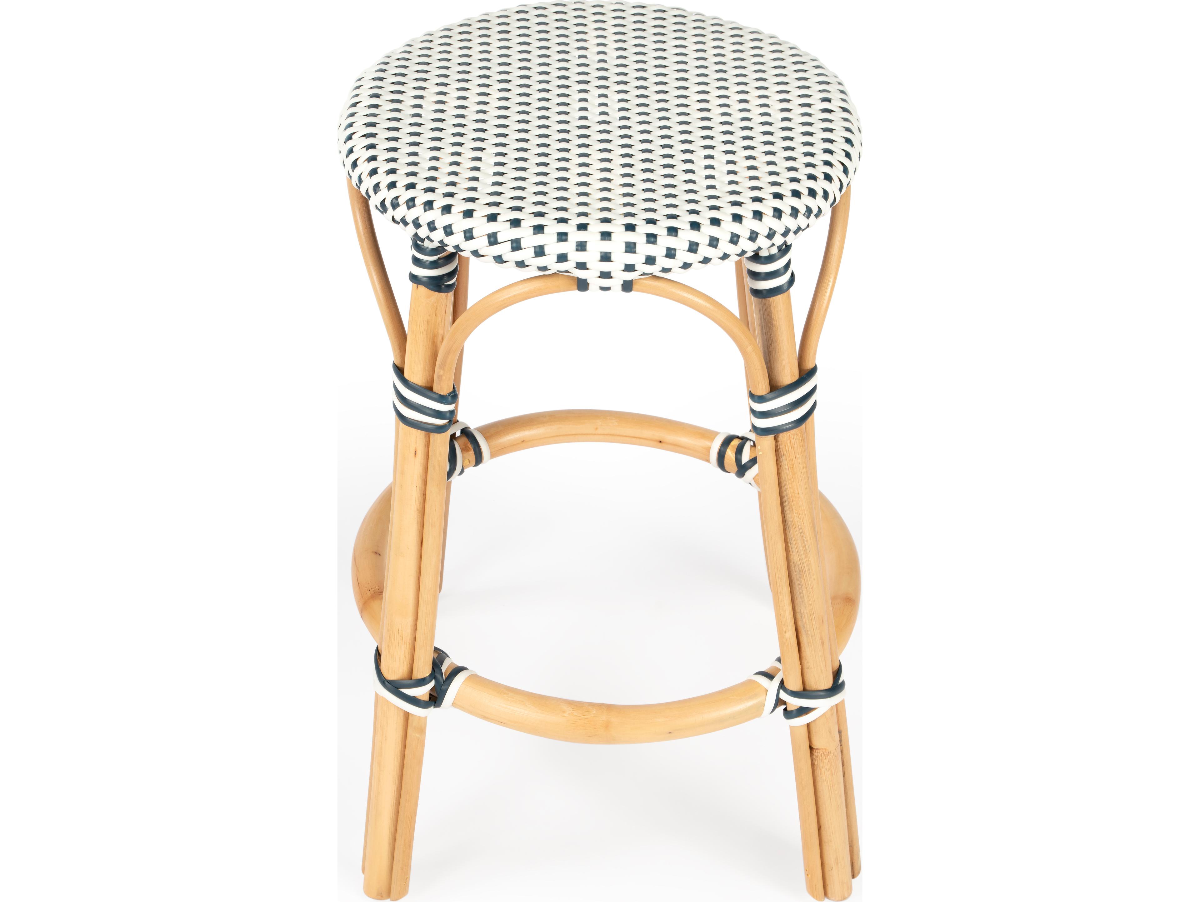 Butler Tobias White navy Dot Natural Rattan Frame Counter Stool