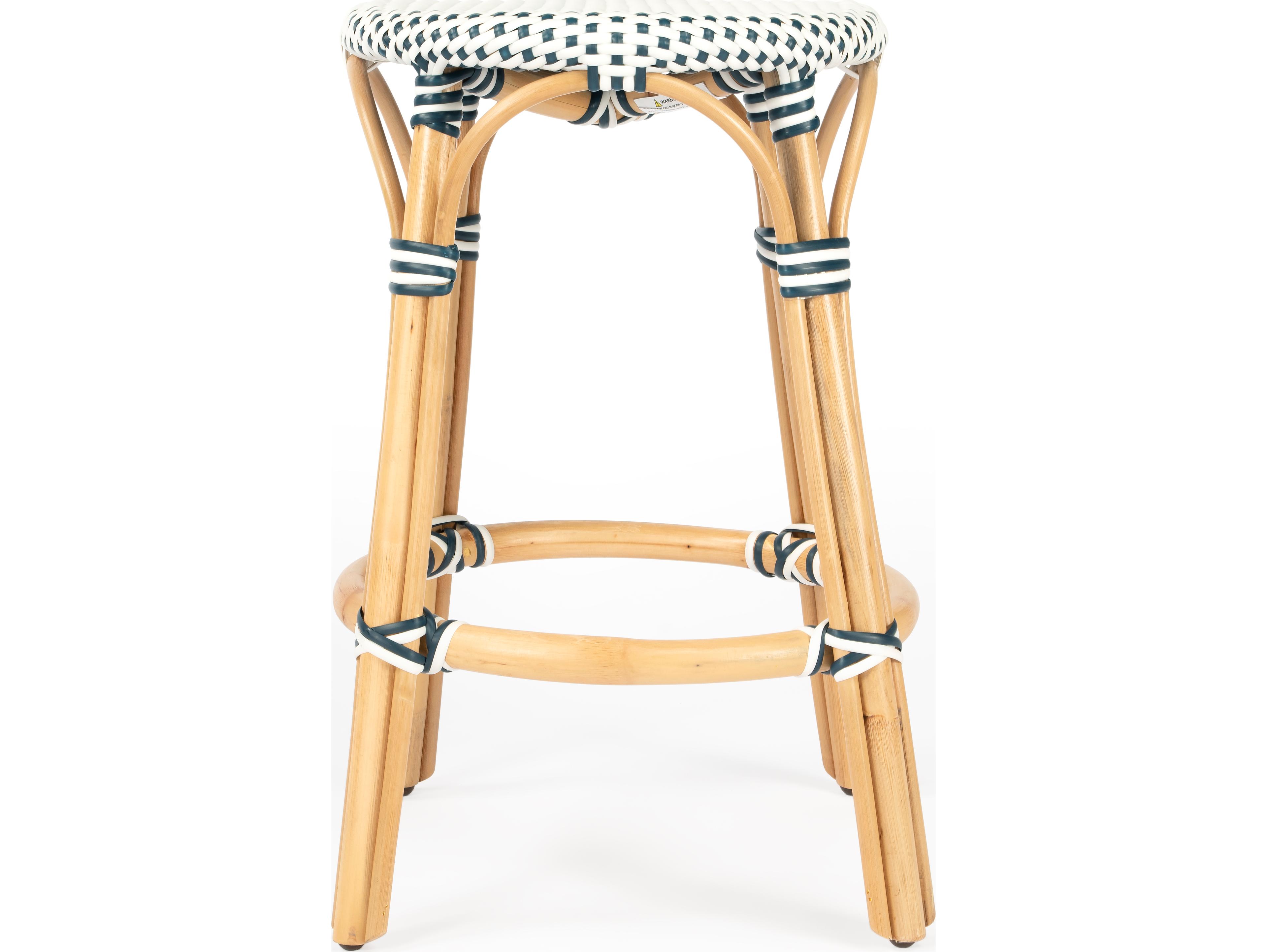 Butler Tobias White navy Dot Natural Rattan Frame Counter Stool