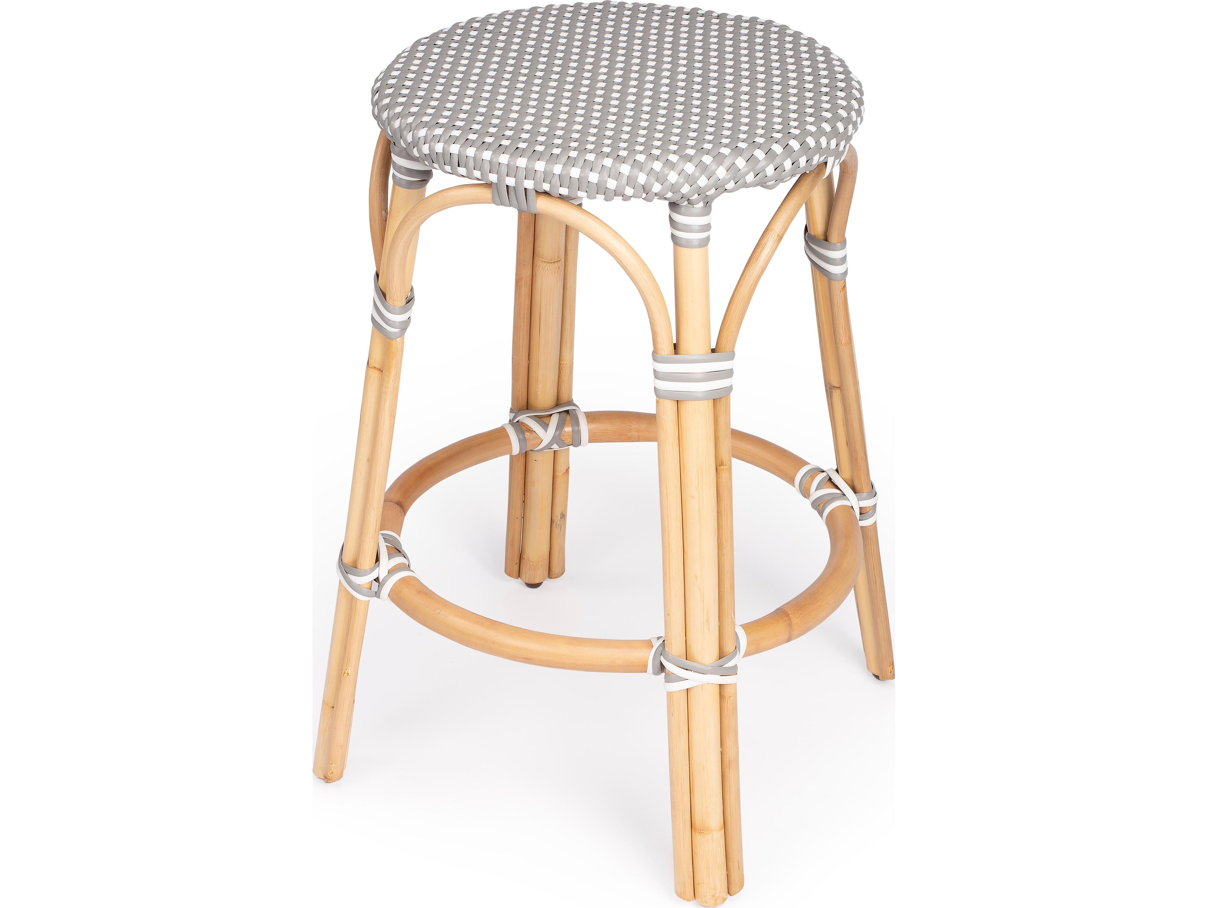 Butler Tobias Gray white Dot Natural Rattan Frame Counter Stool