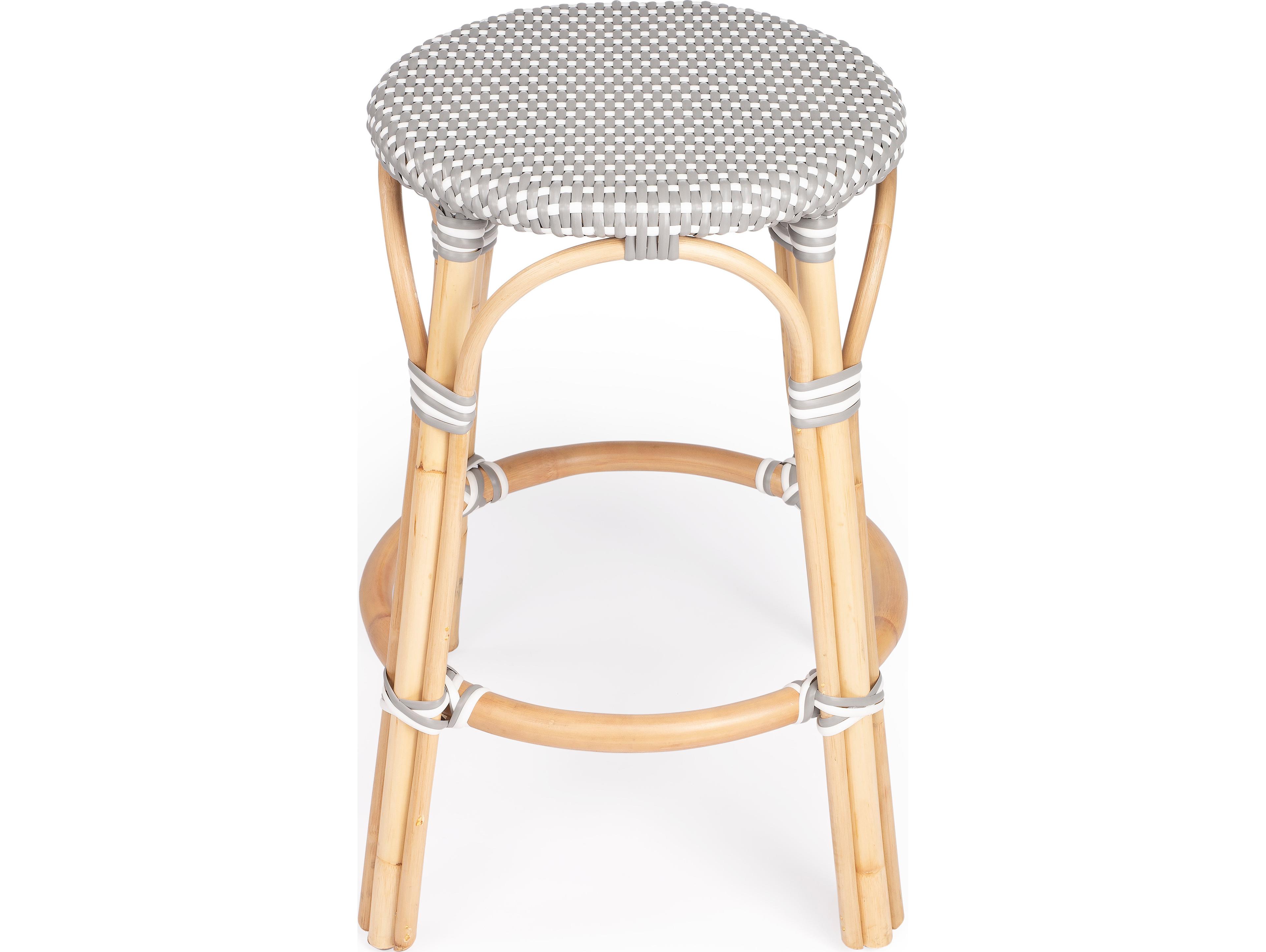 Butler Tobias Gray white Dot Natural Rattan Frame Counter Stool
