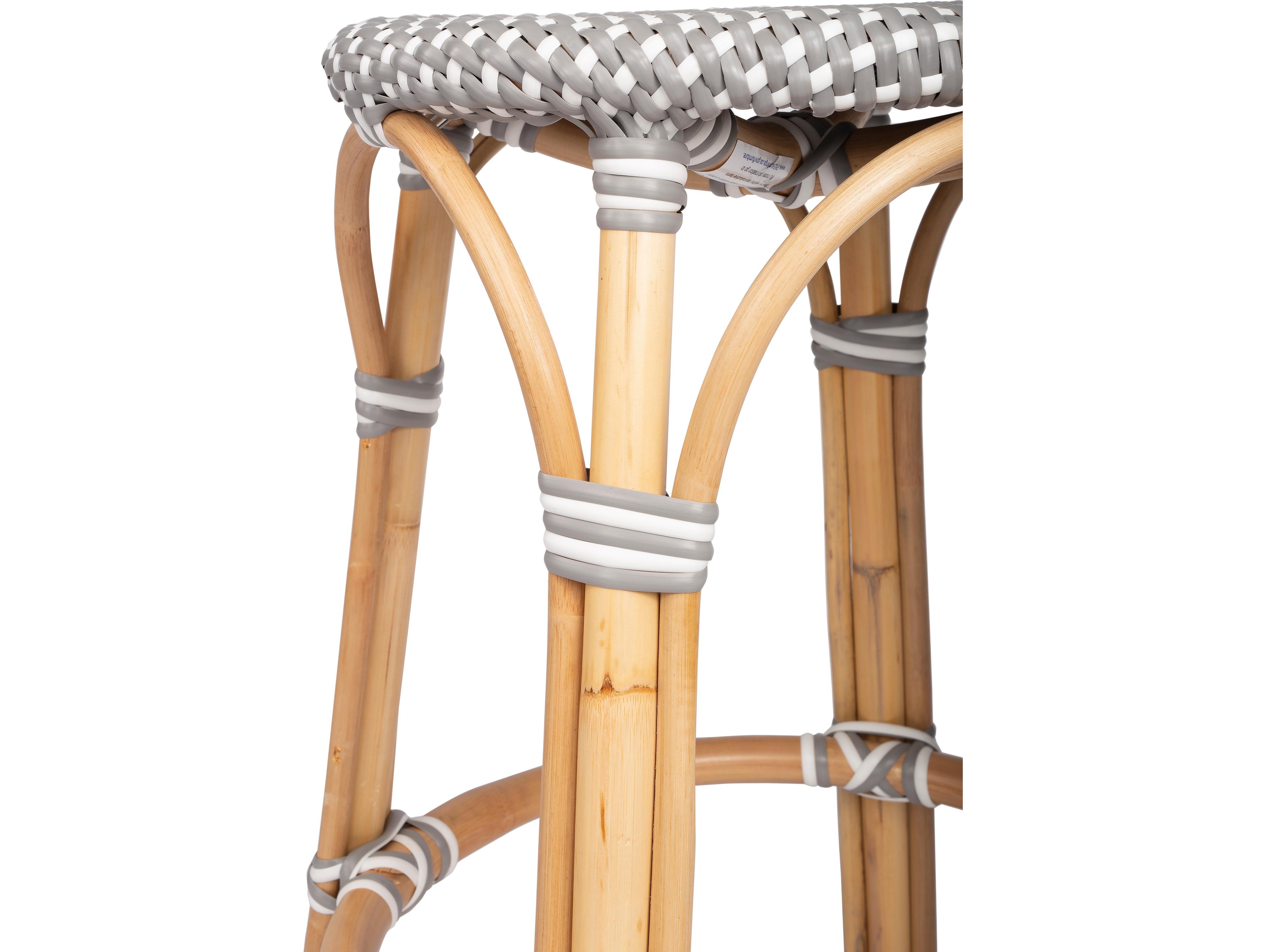 Butler Tobias Gray white Dot Natural Rattan Frame Counter Stool