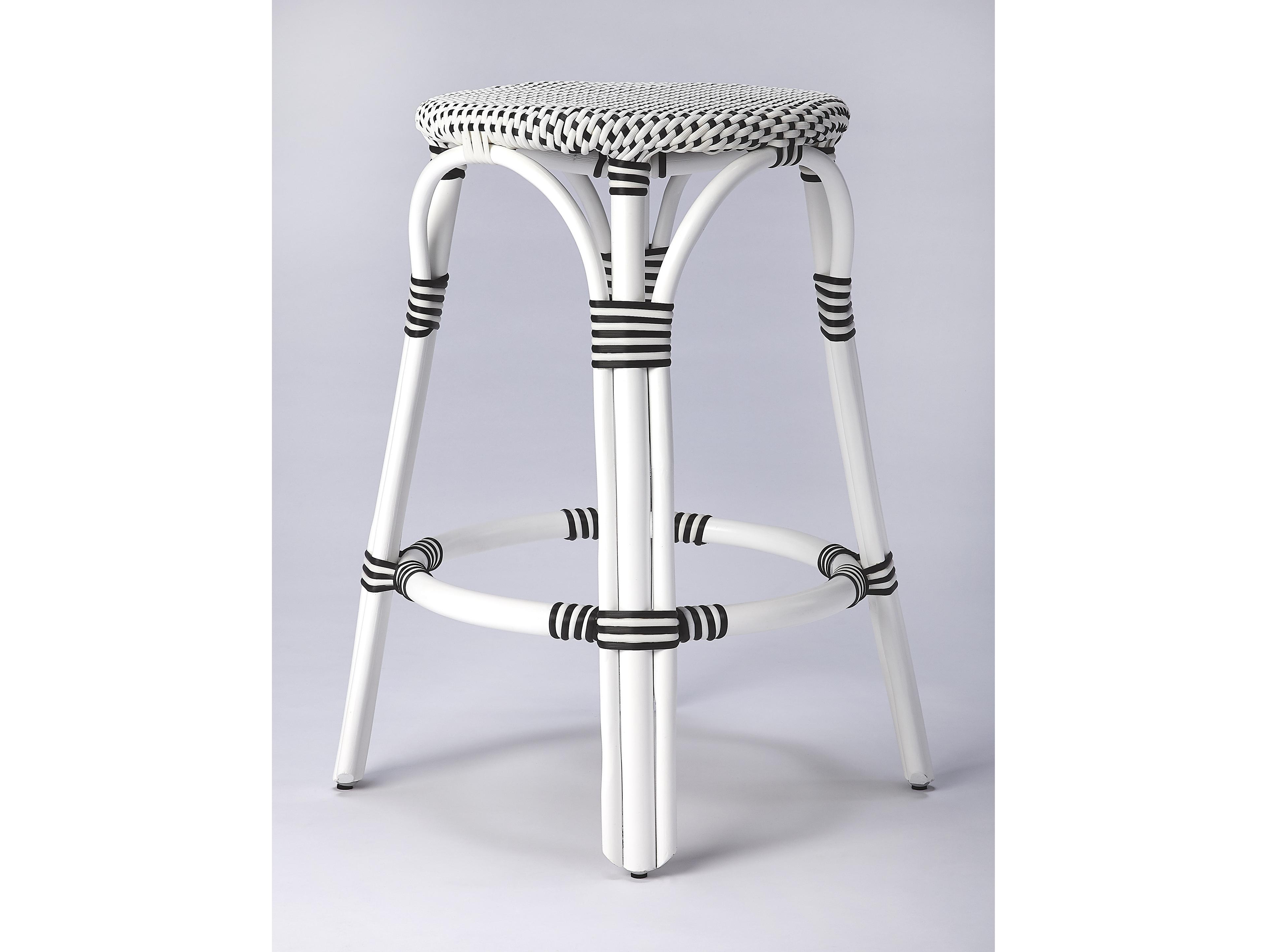 Butler Tobias White black Dot Rattan Frame Counter Stool
