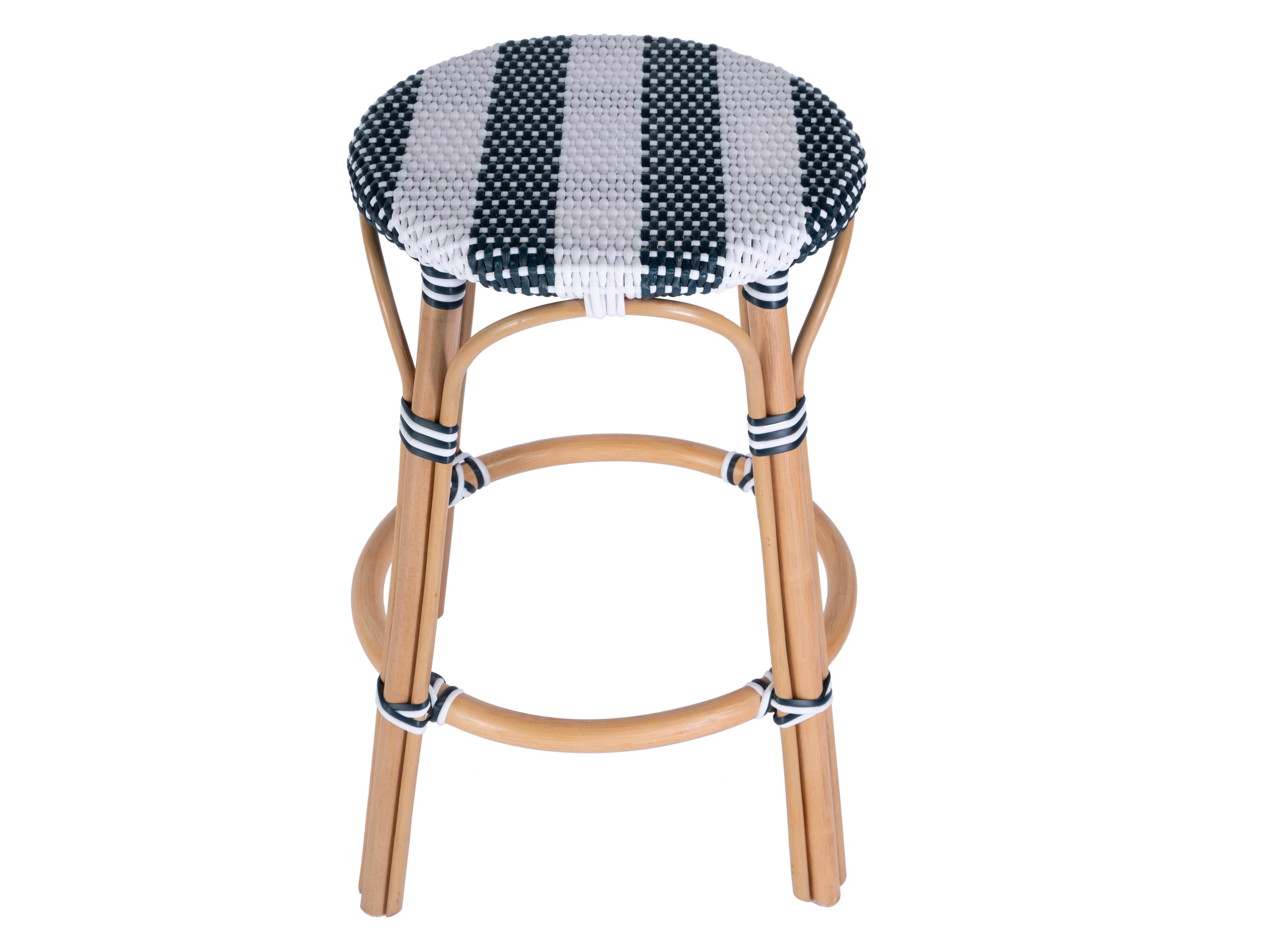 Butler Tobias White navy Stripe Natural Rattan Frame Counter Stool