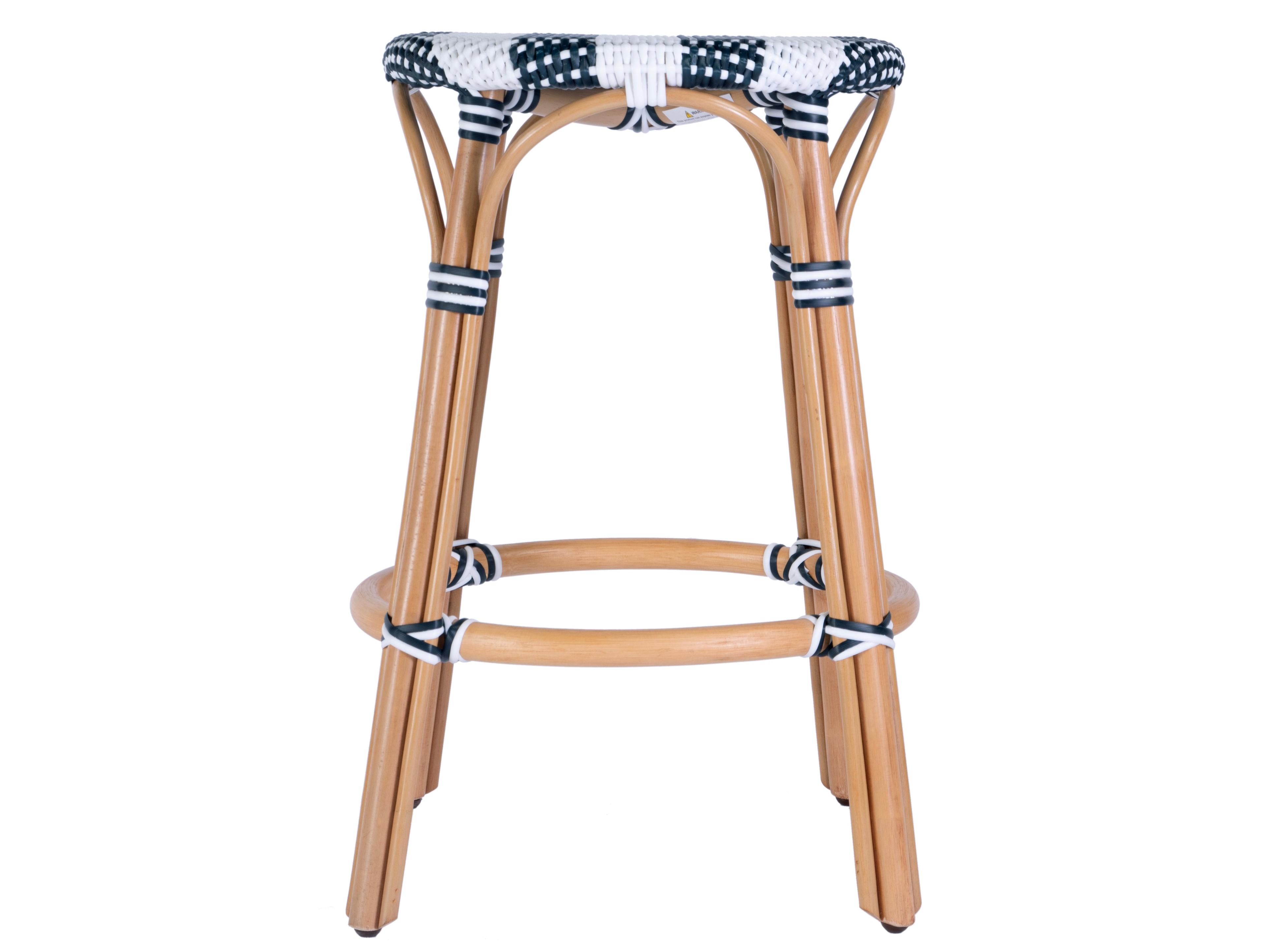 Butler Tobias White navy Stripe Natural Rattan Frame Counter Stool