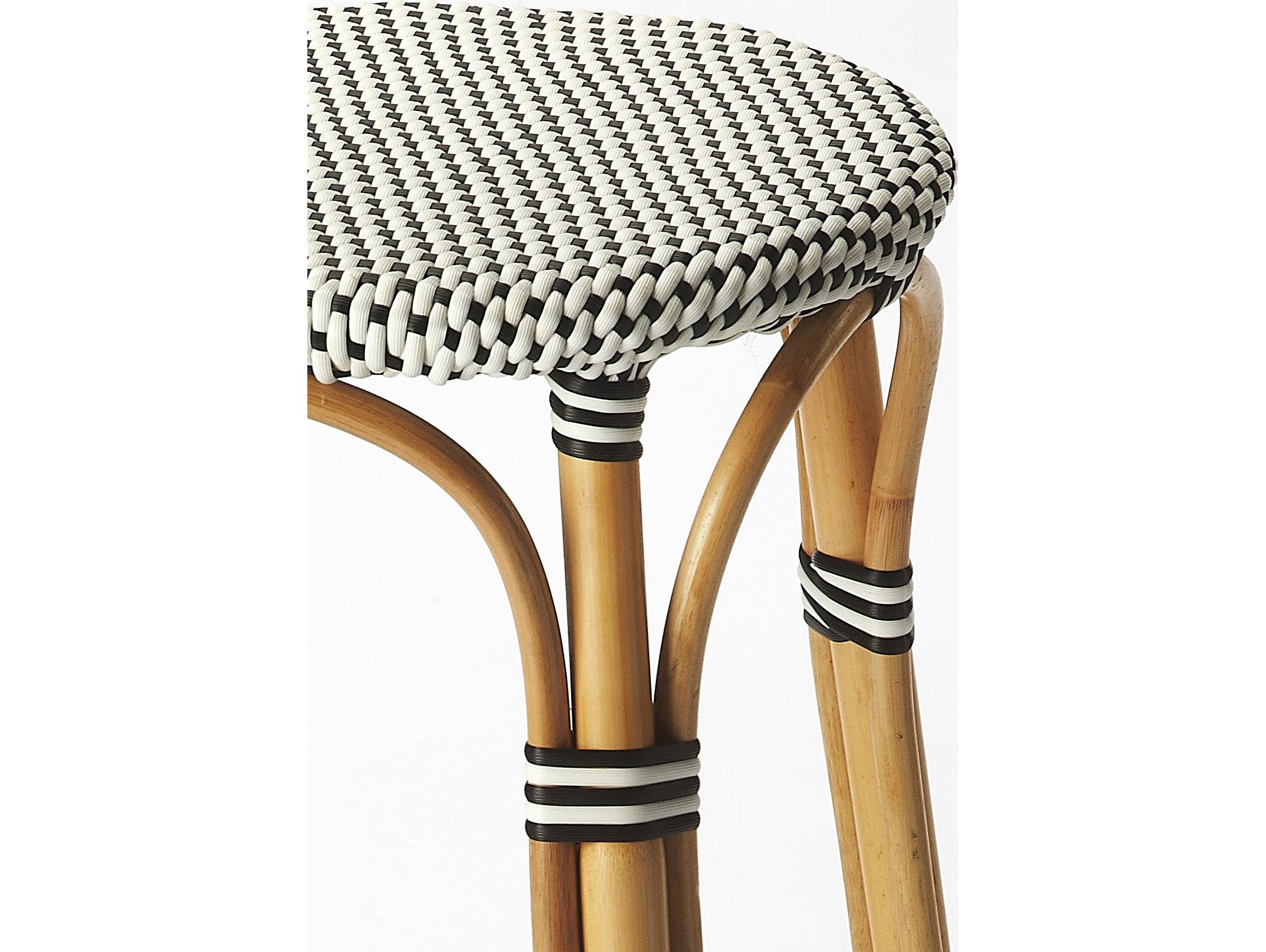 Butler Tobias White black Dot Natural Rattan Frame Counter Stool