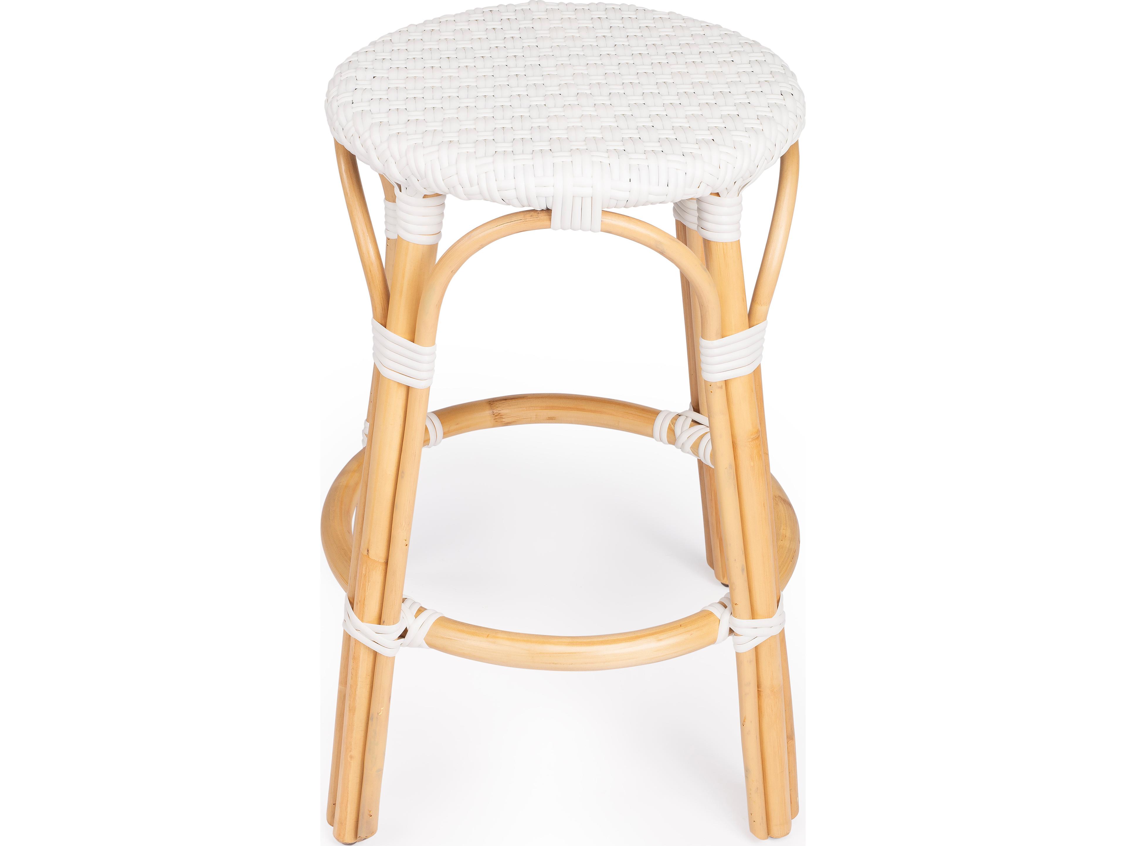 Butler Tobias Glossy White Natural Rattan Frame Counter Stool