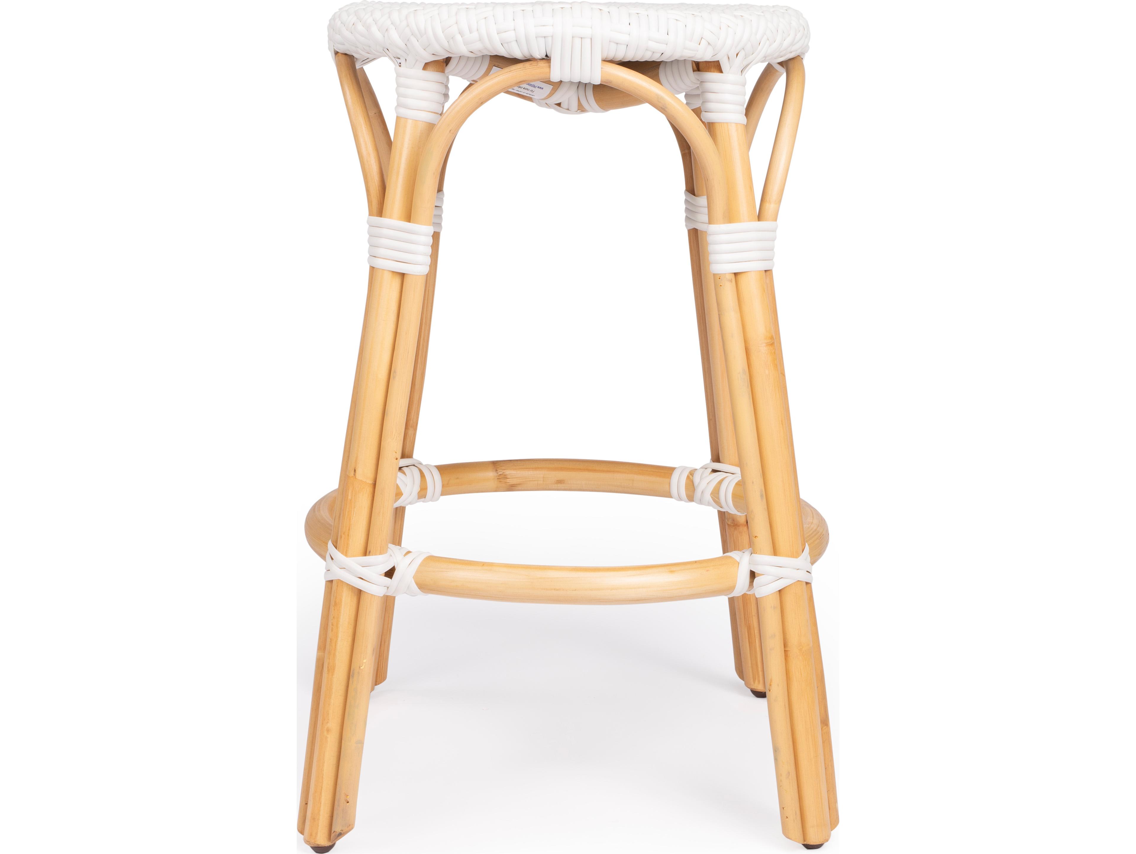 Butler Tobias Glossy White Natural Rattan Frame Counter Stool