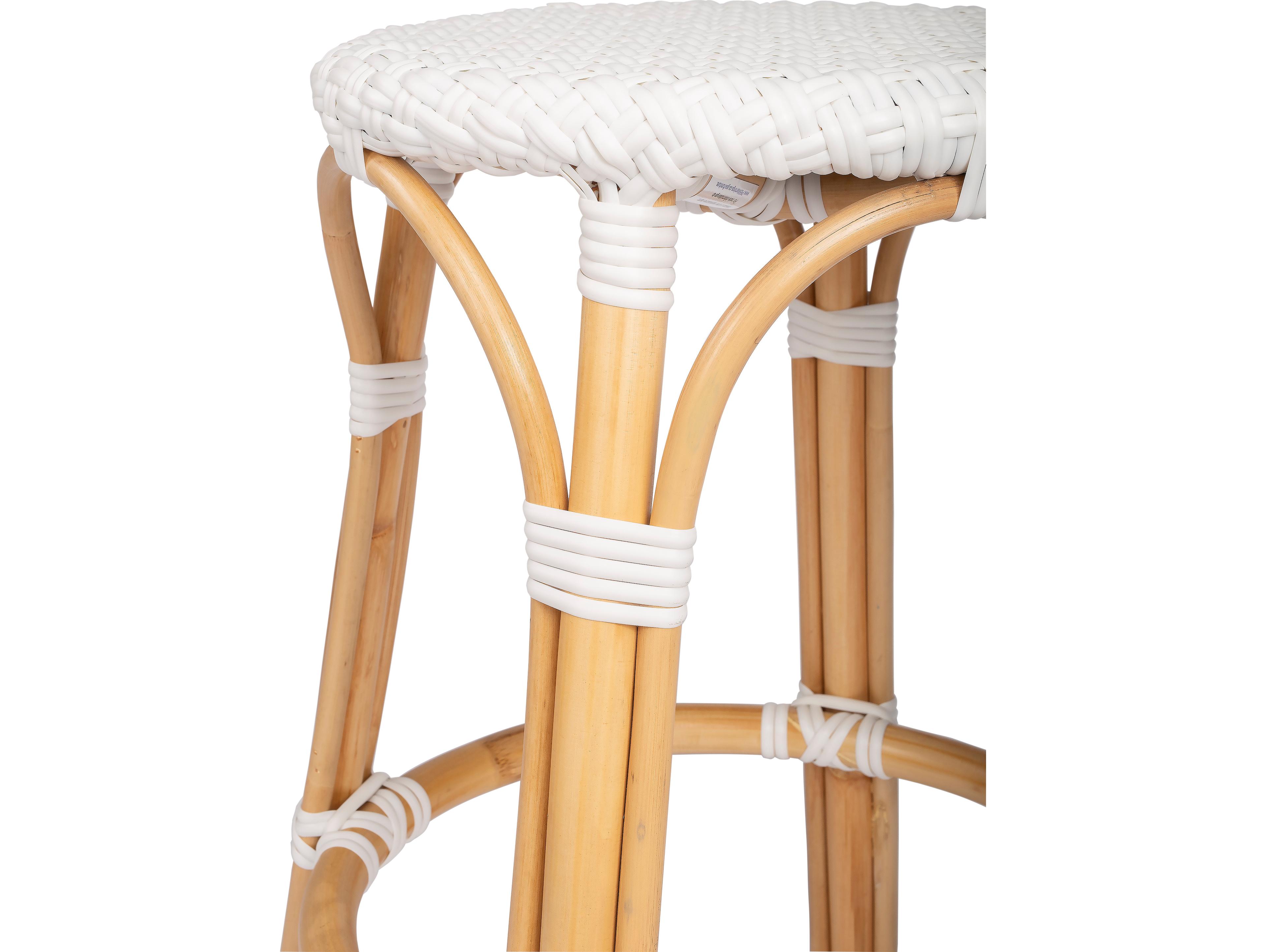 Butler Tobias Glossy White Natural Rattan Frame Counter Stool