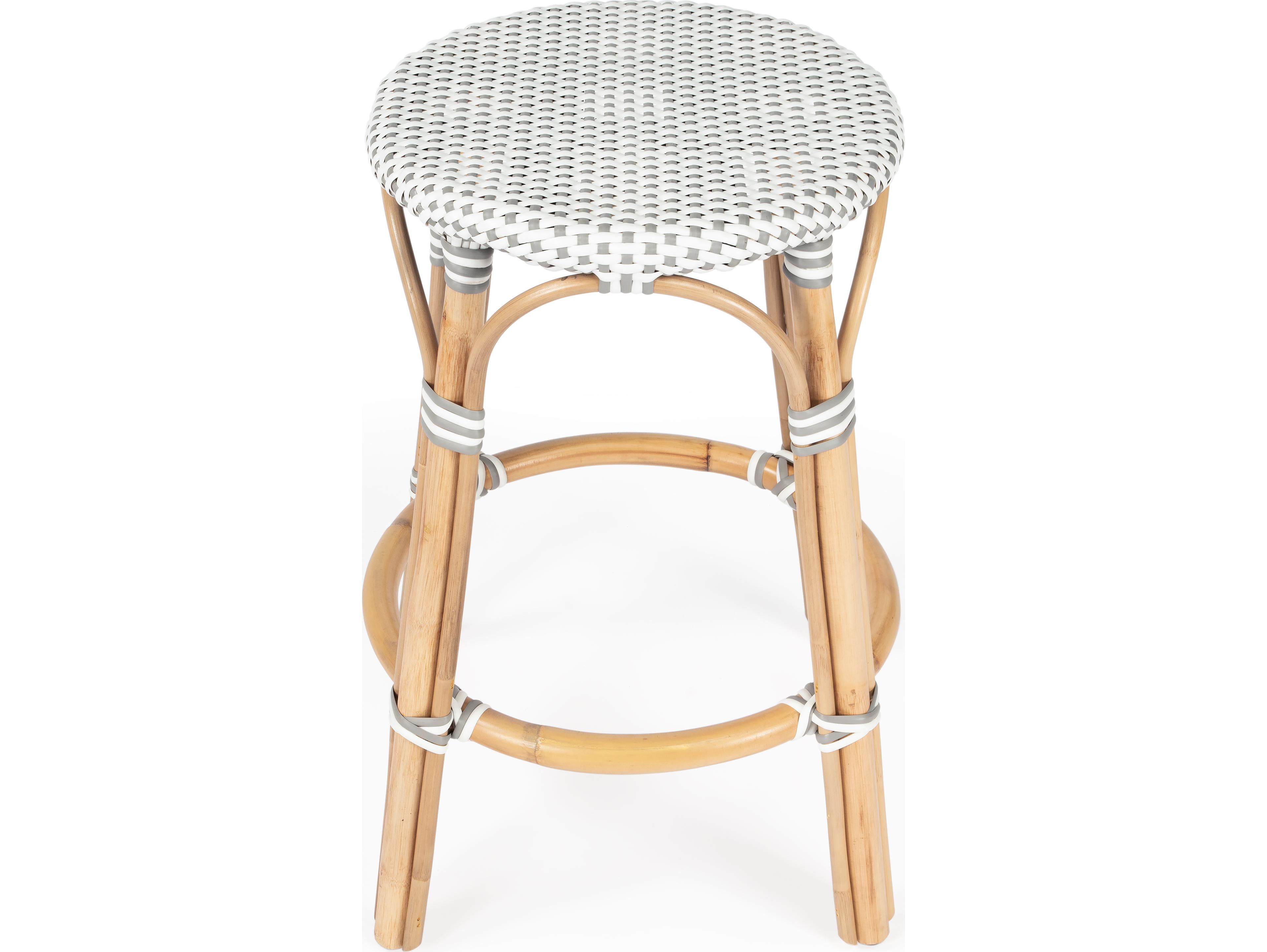 Butler Tobias White gray Dot Natural Rattan Frame Counter Stool