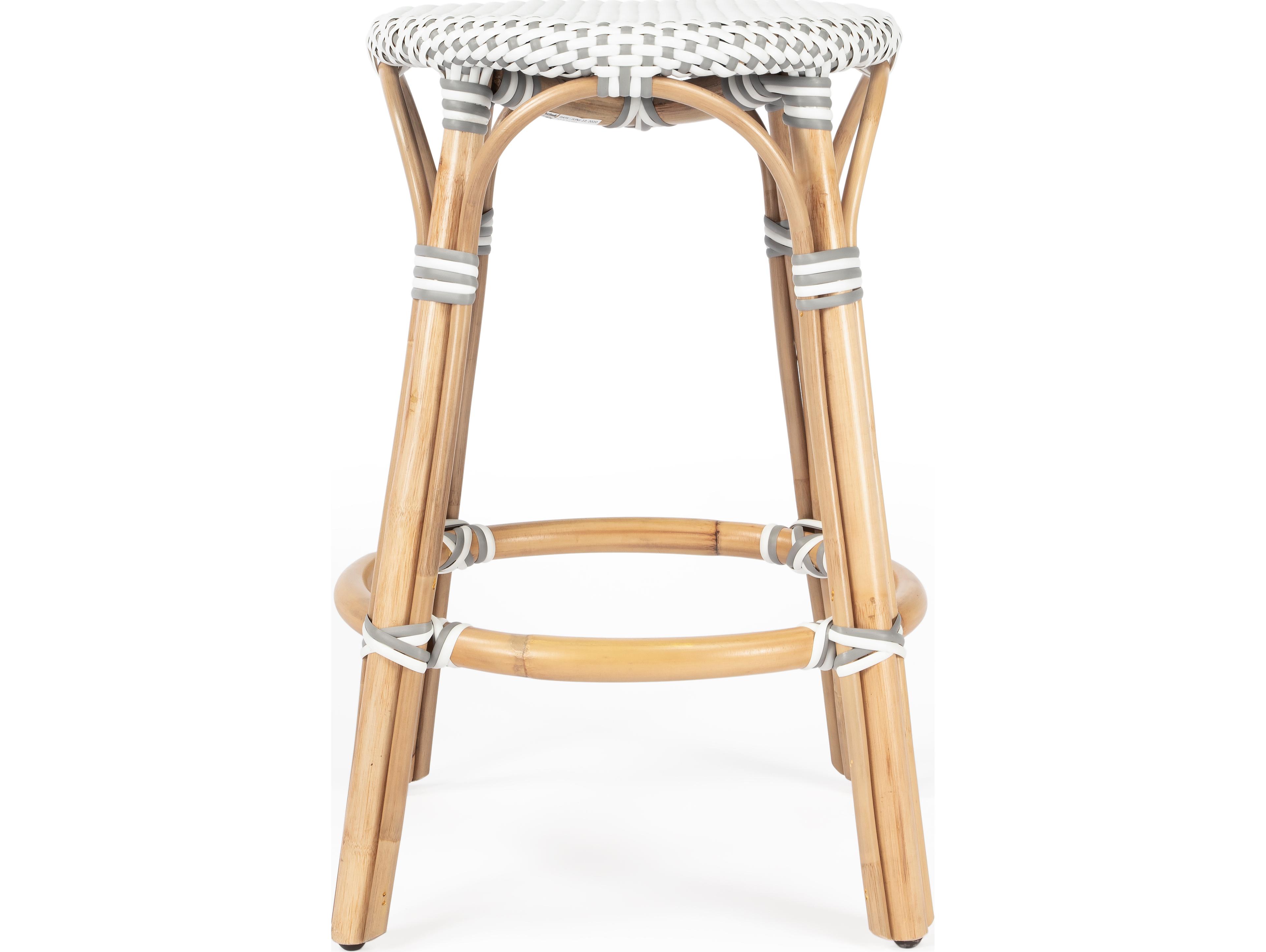 Butler Tobias White gray Dot Natural Rattan Frame Counter Stool