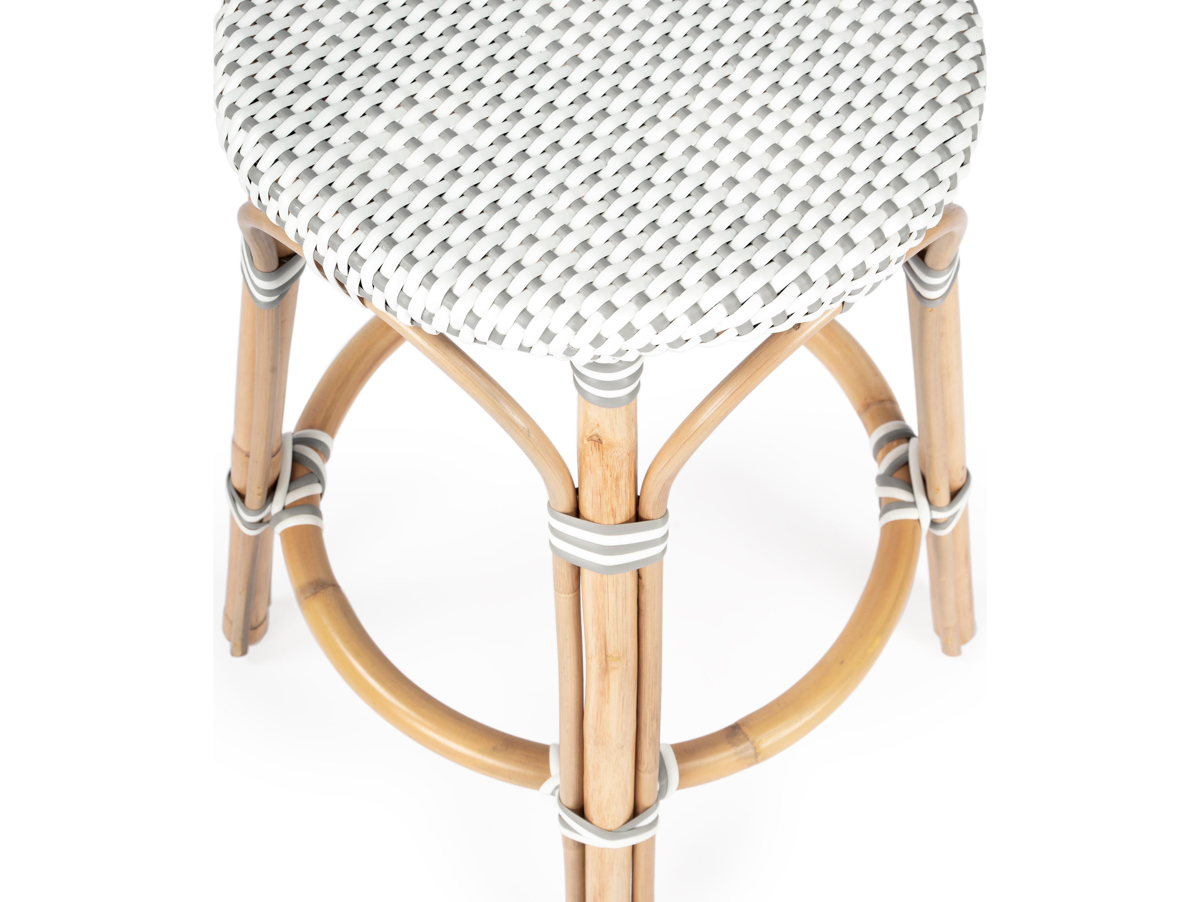 Butler Tobias White gray Dot Natural Rattan Frame Counter Stool