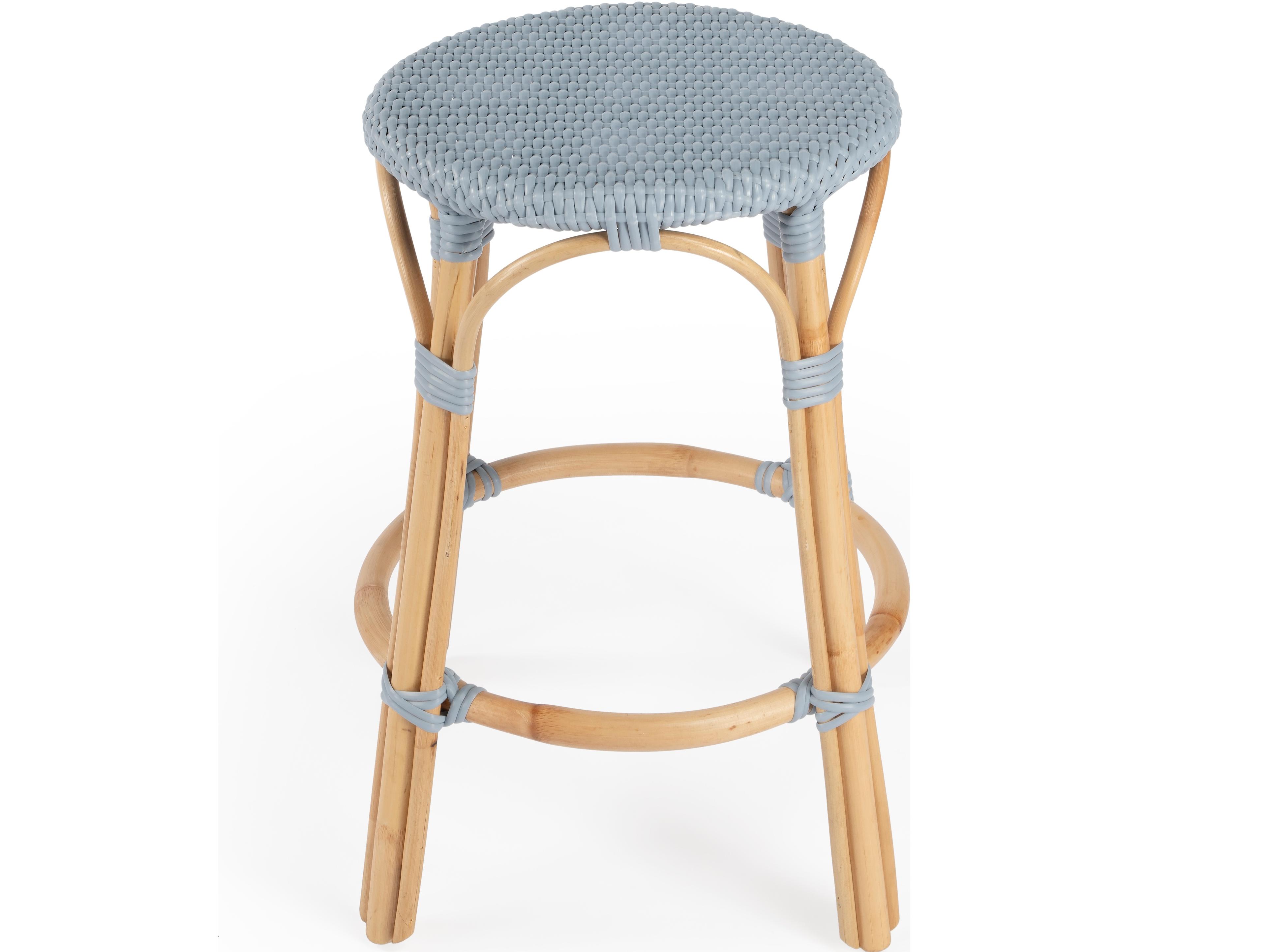 Butler Tobias Baby Blue Natural Rattan Frame Counter Stool