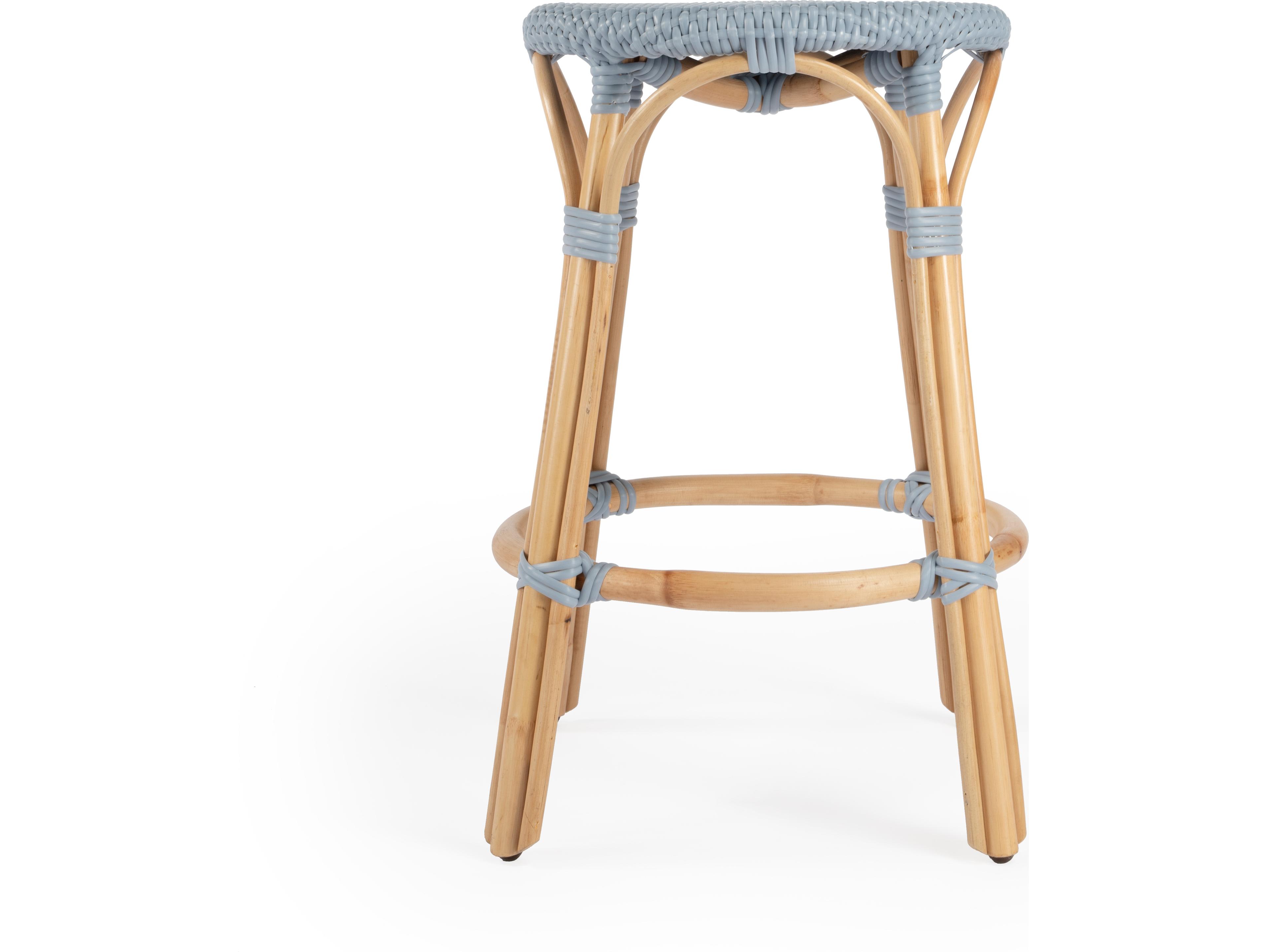 Butler Tobias Baby Blue Natural Rattan Frame Counter Stool