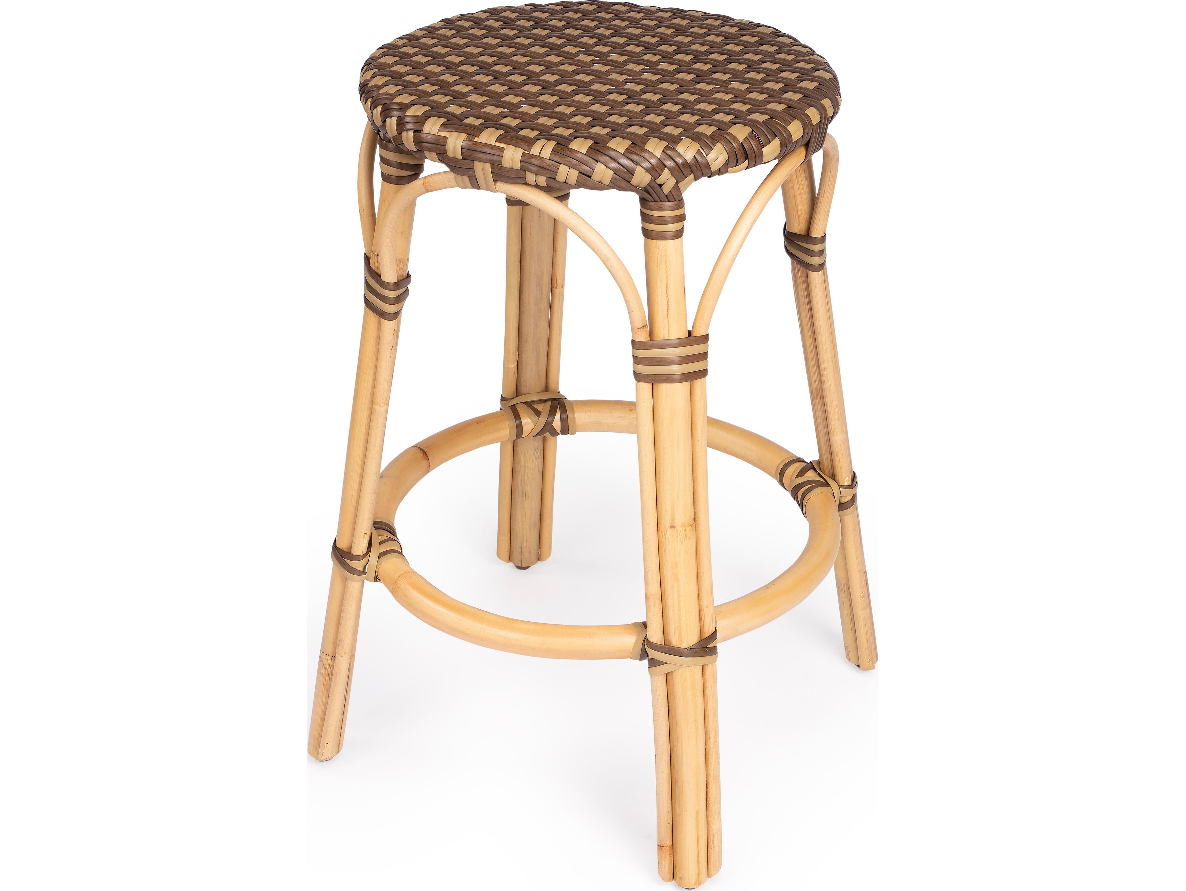 Butler Tobias Brown tan Dot Natural Rattan Frame Counter Stool