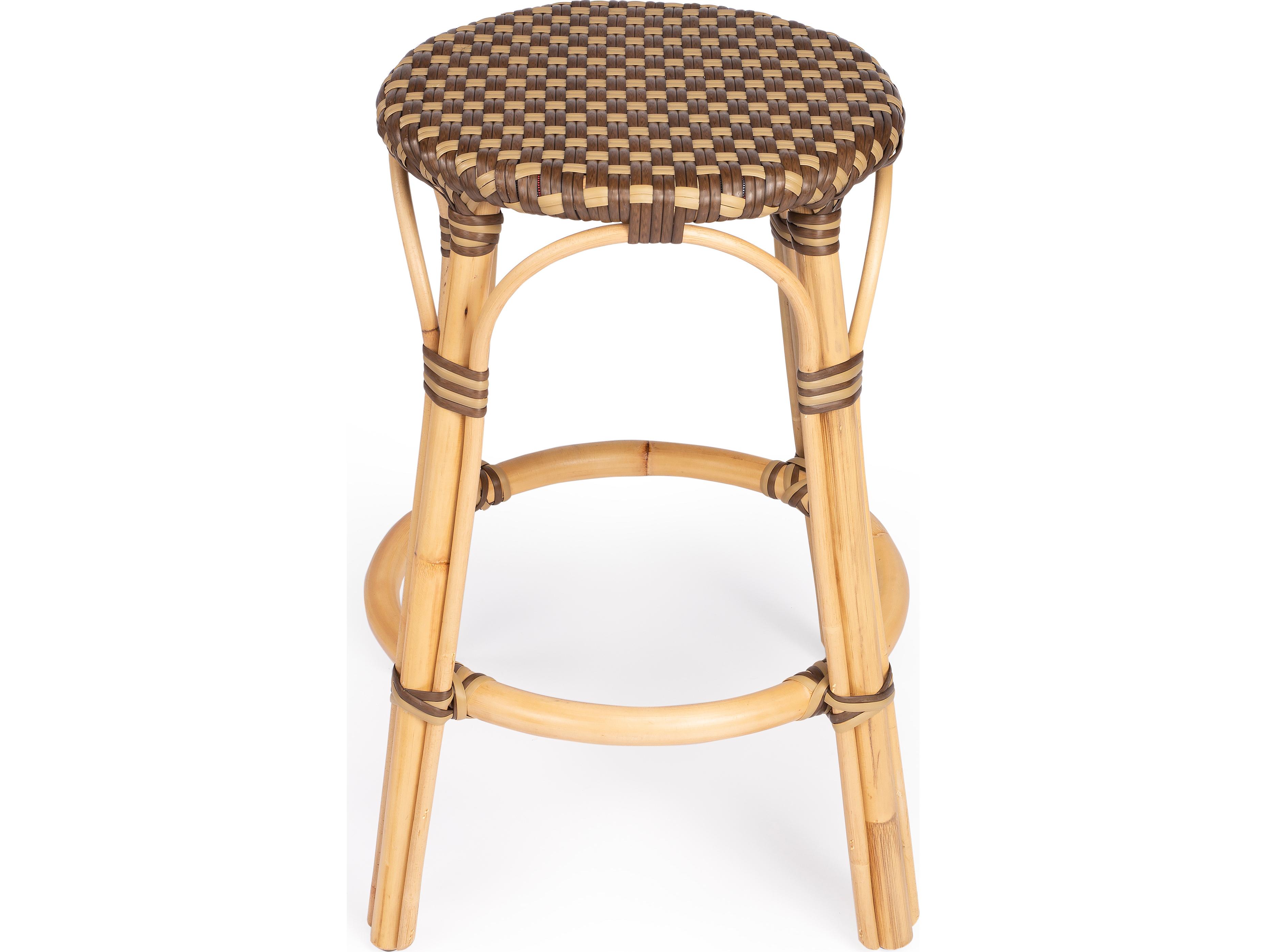 Butler Tobias Brown tan Dot Natural Rattan Frame Counter Stool