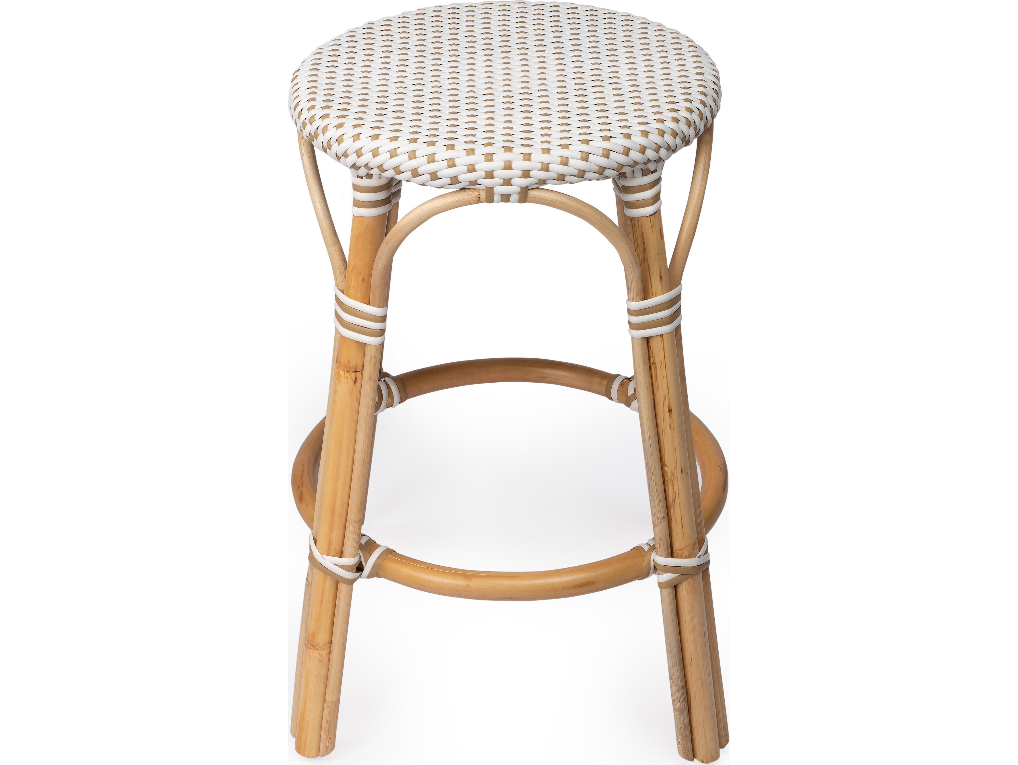 Butler Tobias White tan Dot Natural Rattan Frame Counter Stool