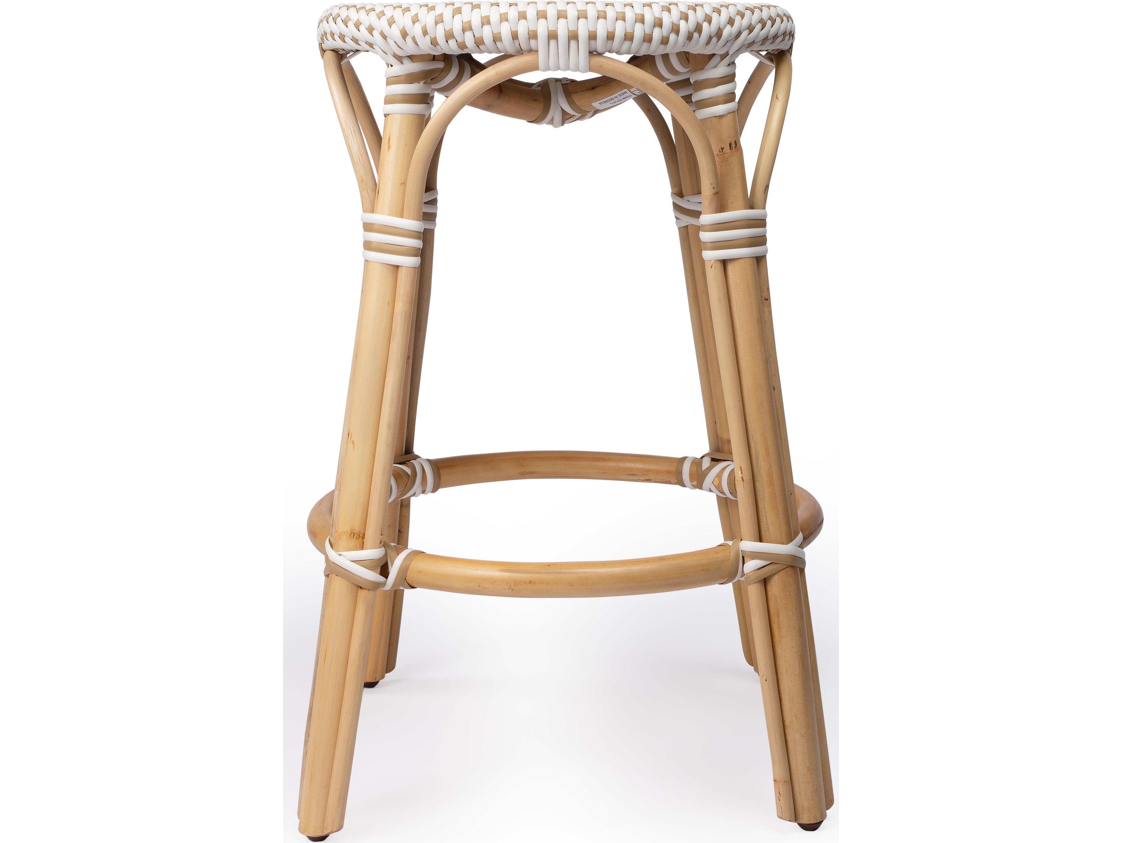 Butler Tobias White tan Dot Natural Rattan Frame Counter Stool