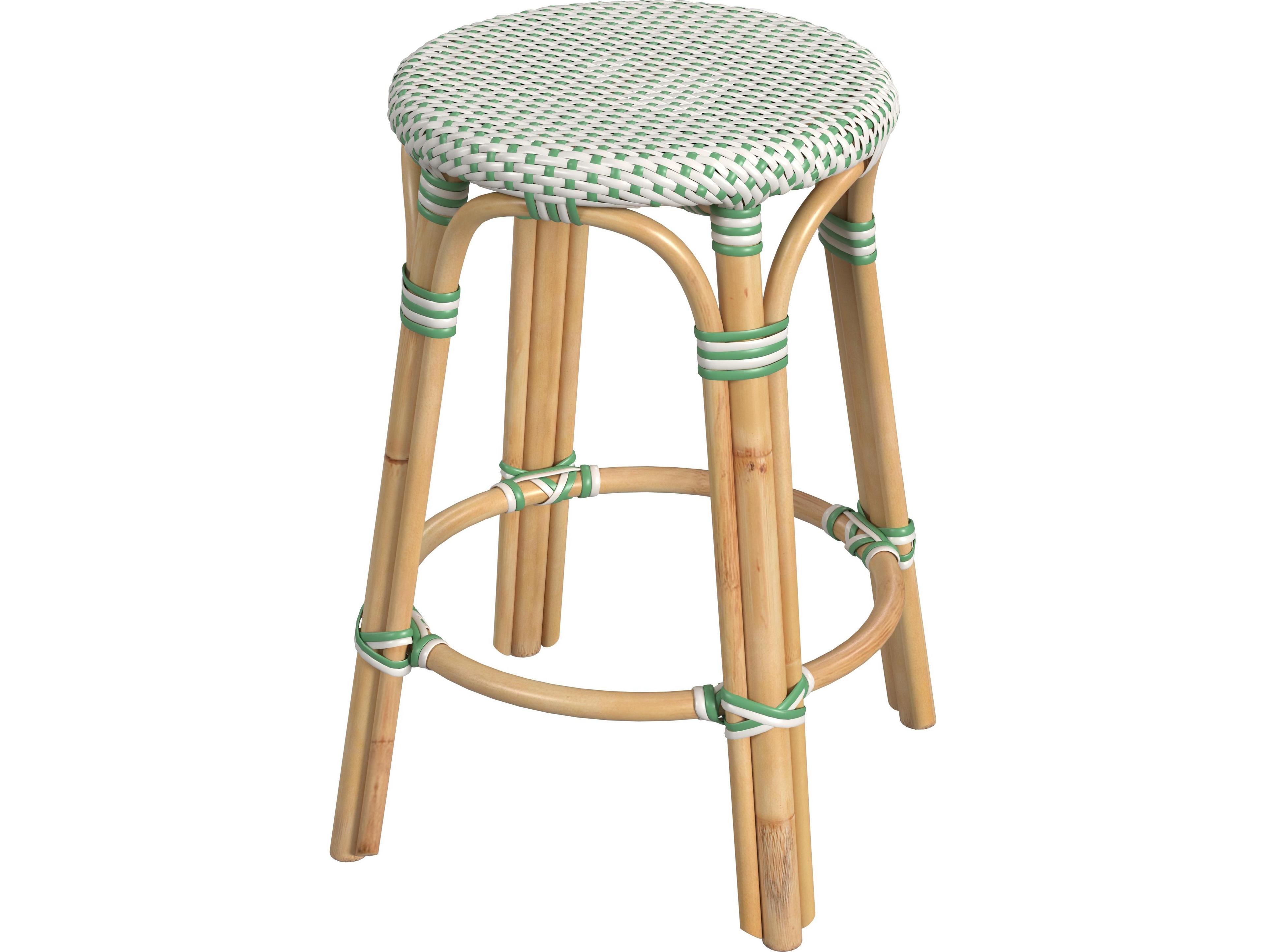 Butler Tobias White green Dot Natural Rattan Frame Counter Stool