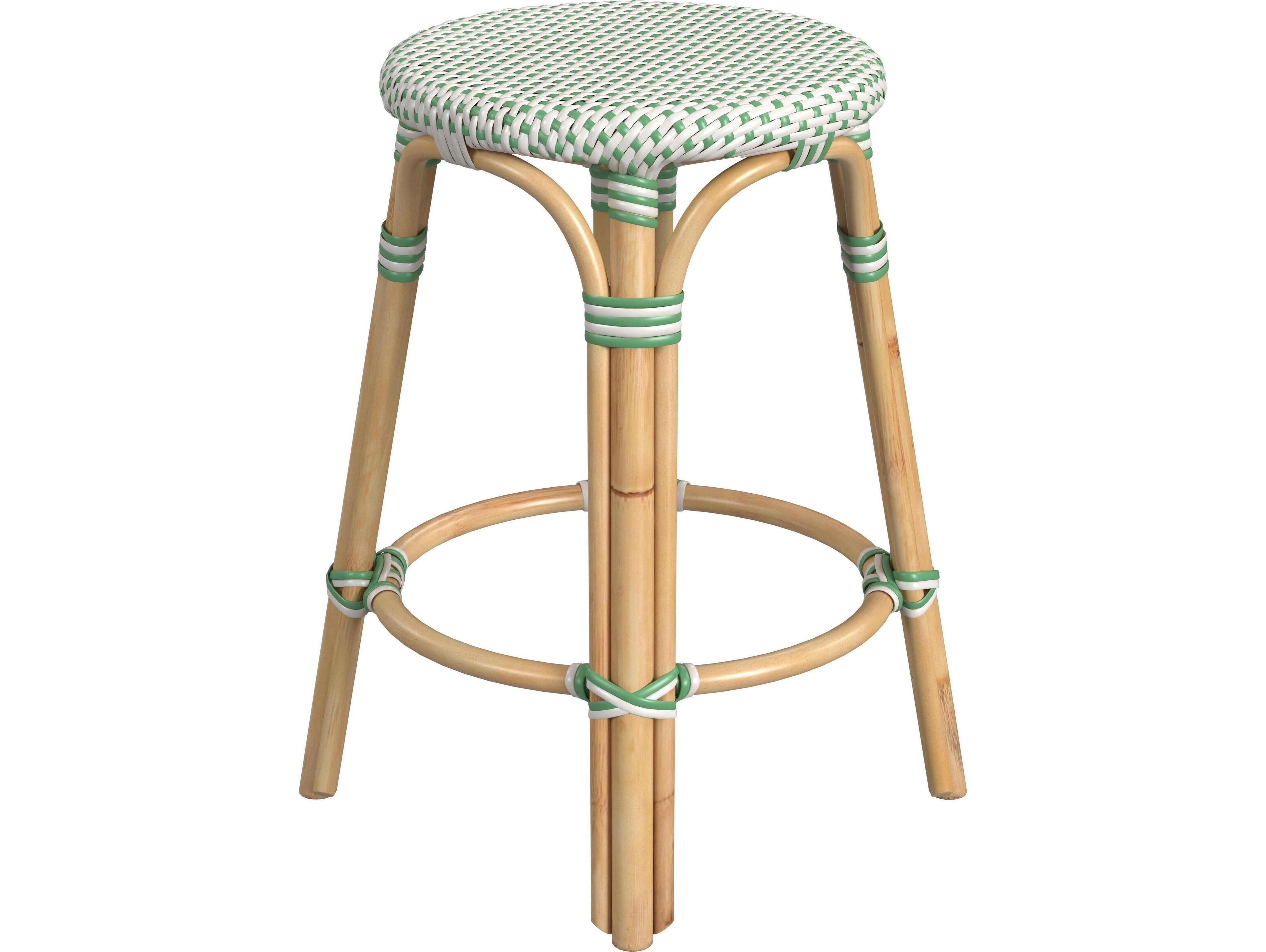 Butler Tobias White green Dot Natural Rattan Frame Counter Stool