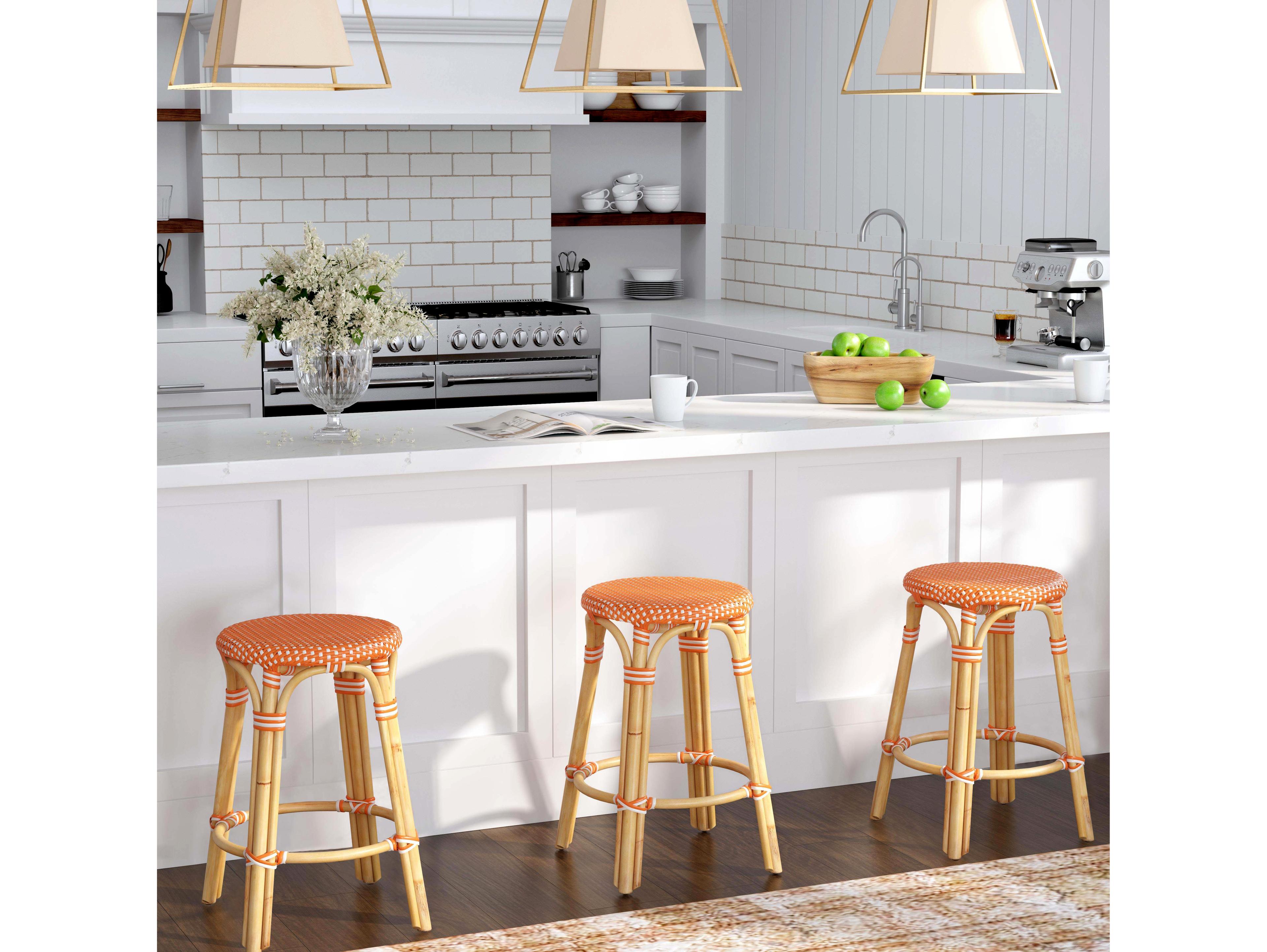 Butler Tobias Orange white Dot Natural Rattan Frame Counter Stool