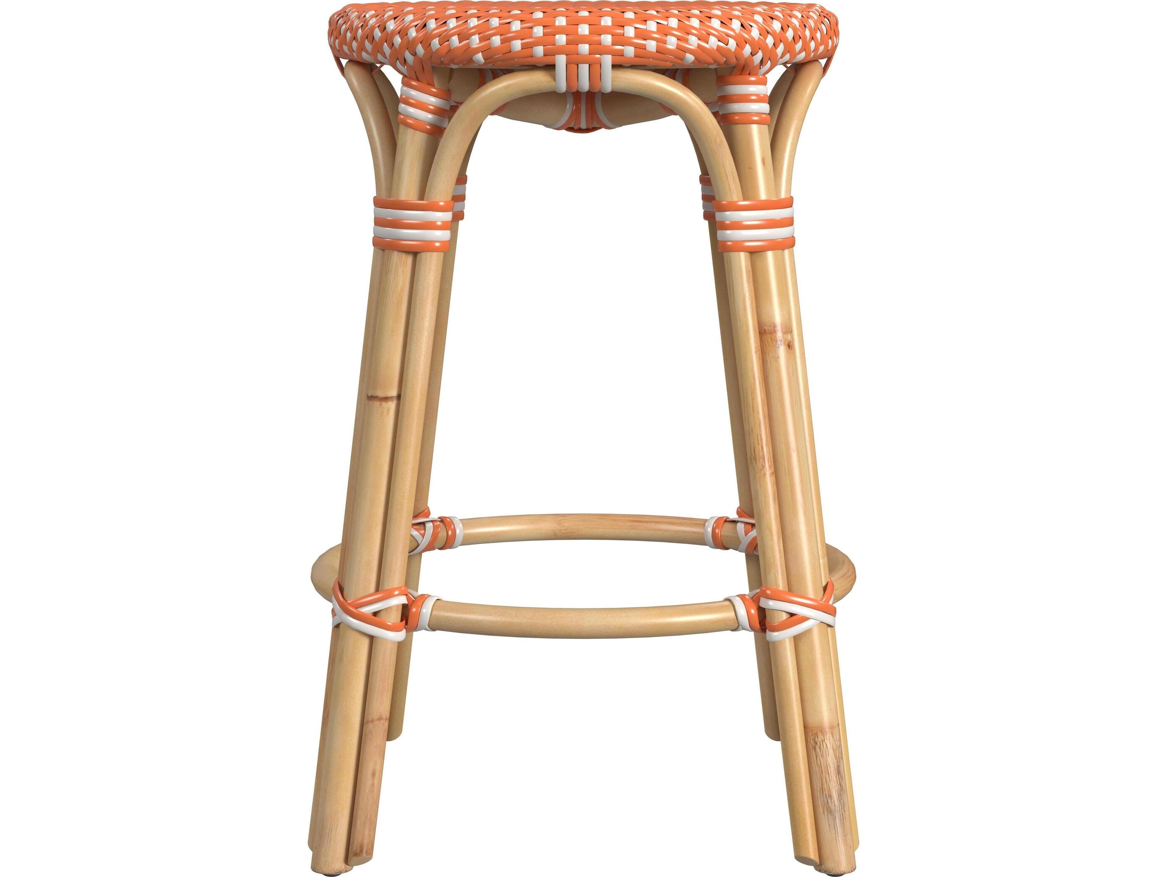 Butler Tobias Orange white Dot Natural Rattan Frame Counter Stool