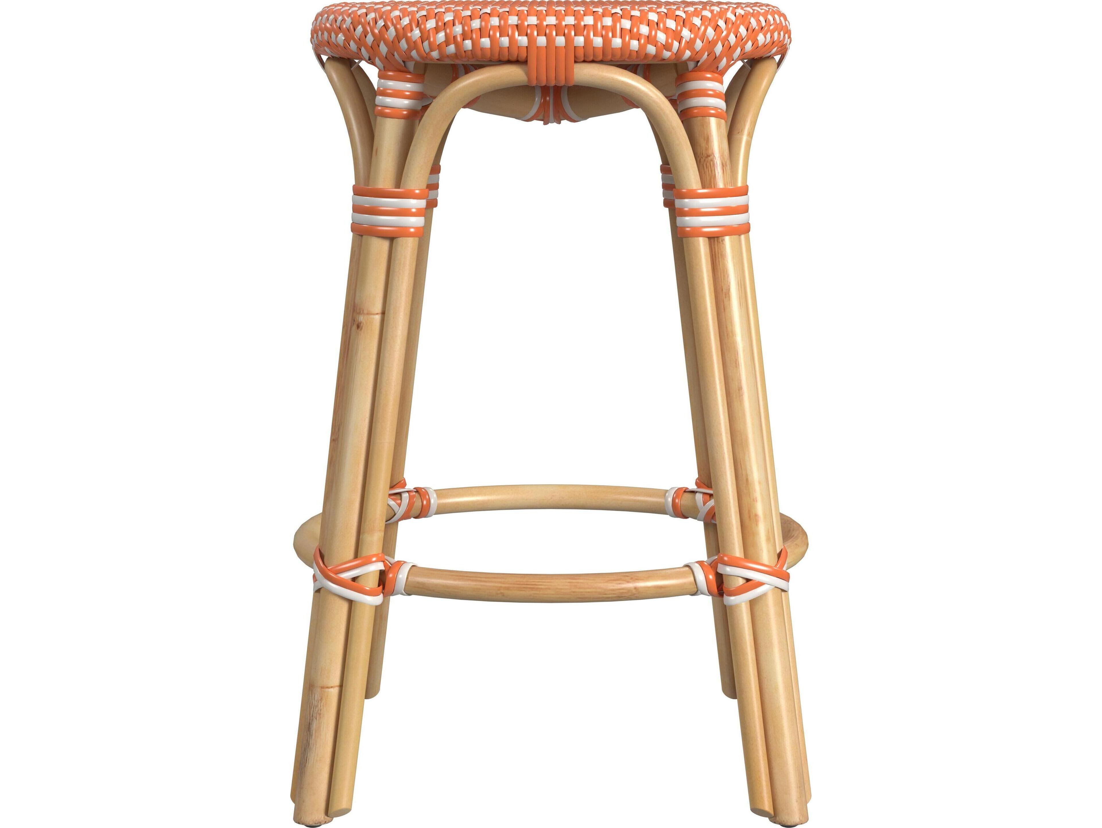 Butler Tobias Orange white Dot Natural Rattan Frame Counter Stool