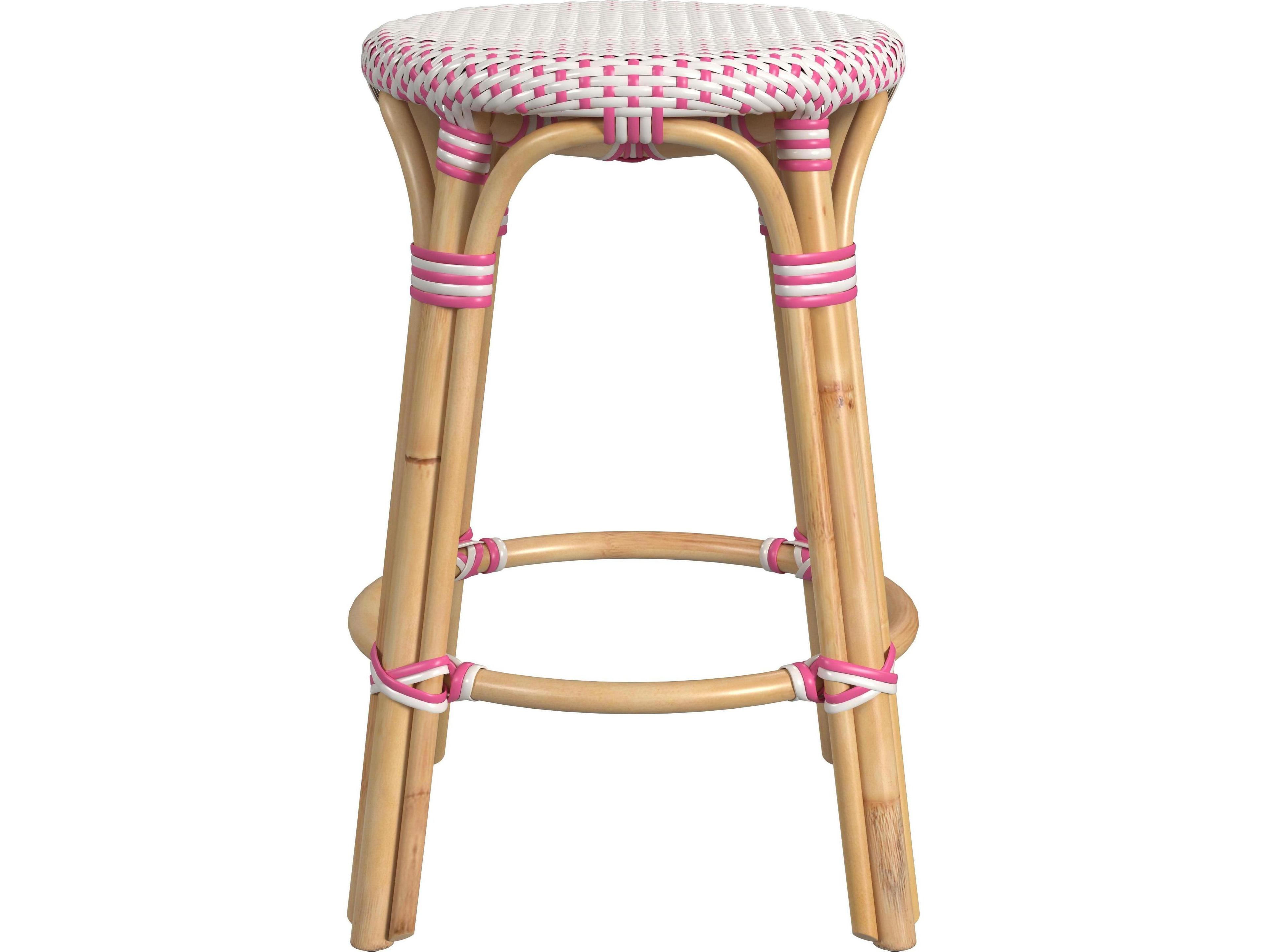 Butler Tobias White pink Dot Natural Rattan Frame Counter Stool