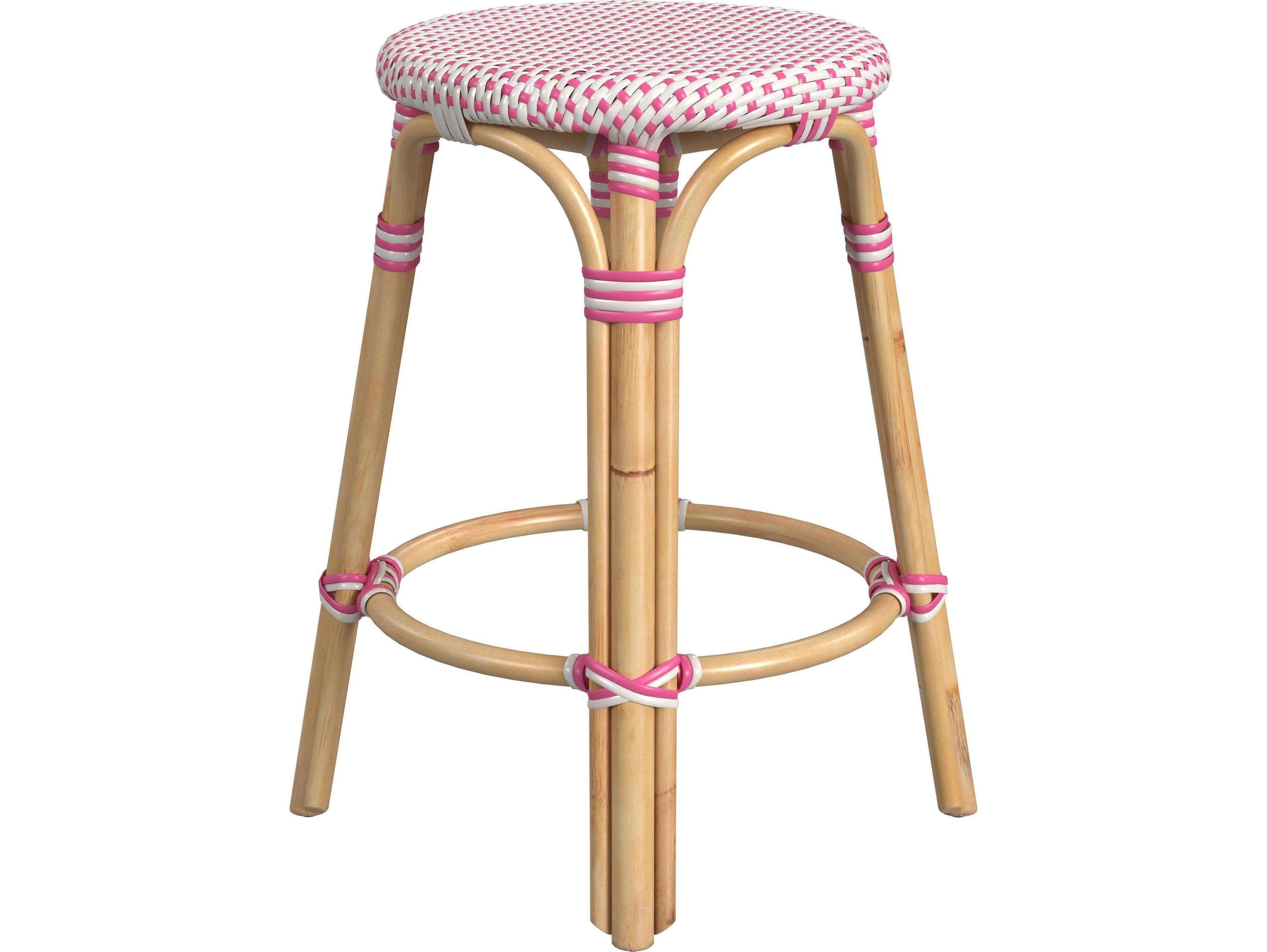 Butler Tobias White pink Dot Natural Rattan Frame Counter Stool